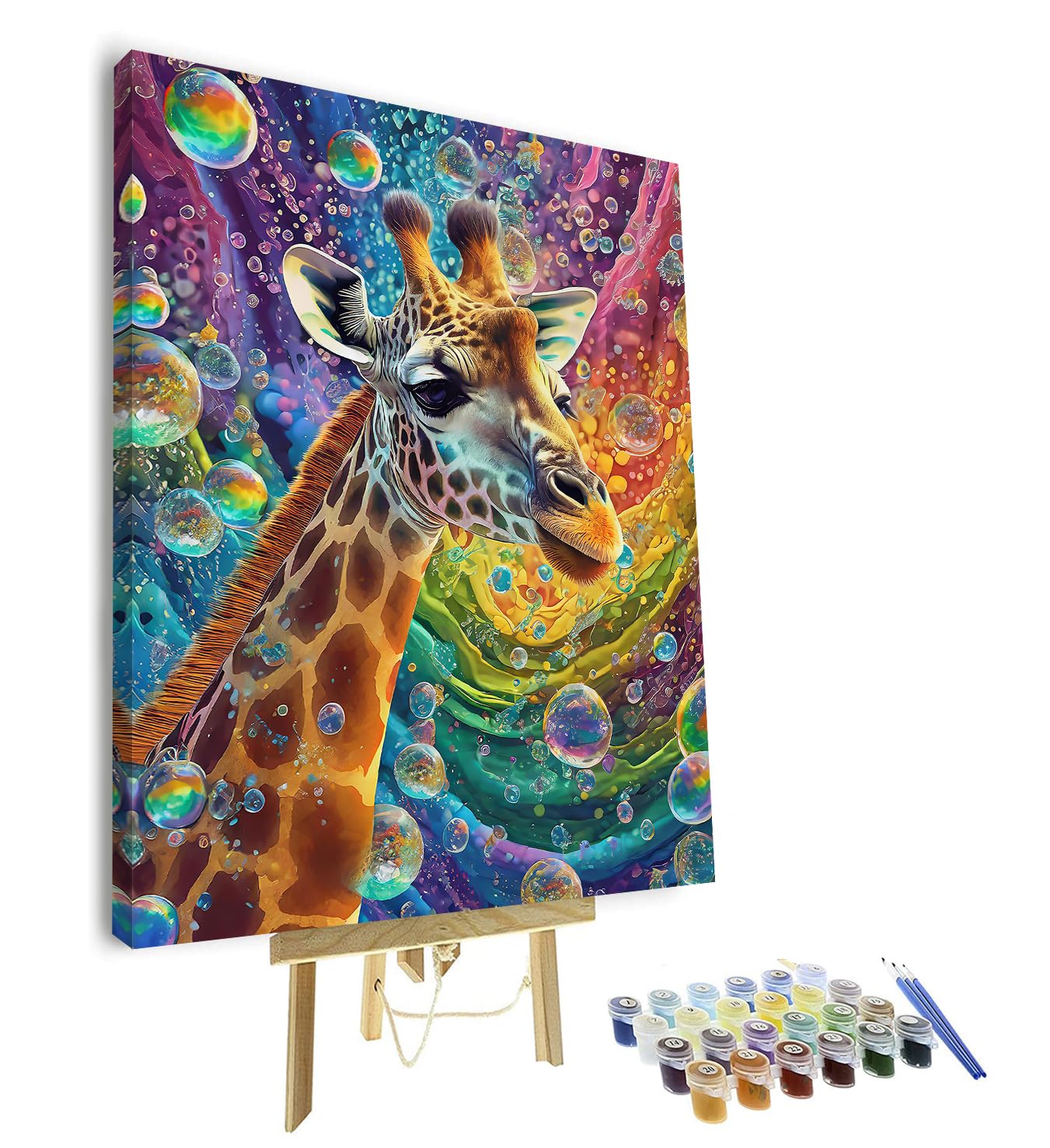 TISHIRON Giraffe Framed Paint by Numbers for Adults Beginners, Colorful Oil Painting for Gift Home Wall Decor, DIY Adult Paint by Number Kits on Canvas Animal Theme 16"x20"