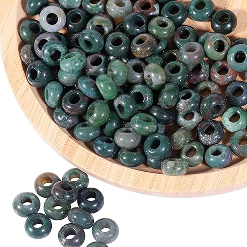 Miniatura 2 de TUMBEELLUWA 40 cuentas de piedra de cristal con agujero grande para hacer joyas, cuentas de macramé para trenzas de cabello (0.551 in x 0.315 in),