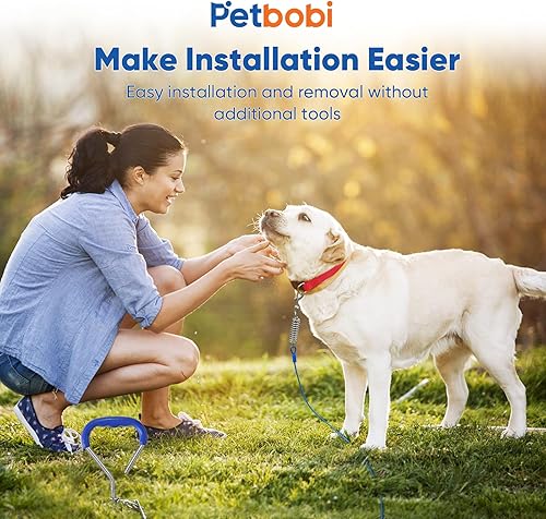 Miniatura 3 de Estaca de amarre para perro Petbobi - Anclaje resistente de 16" para patio y camping, acero sólido de 9mm, asa de agarre suave en espiral con anillo