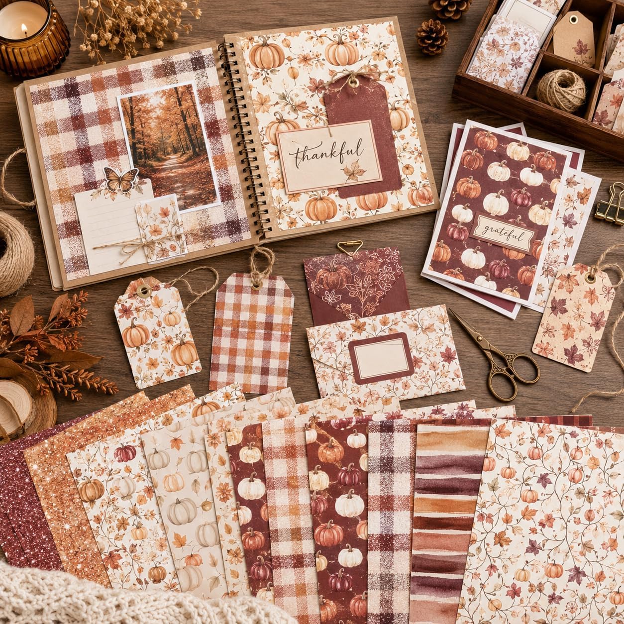 24 Sheets Thanksgiving Scrapbook Paper, 12 x 12 Double-Sided Fall Paper Pad
