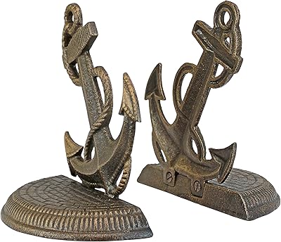 Design Toscano Maritime Anchor Cast Iron Sculptural Bookend Pair, Gold
