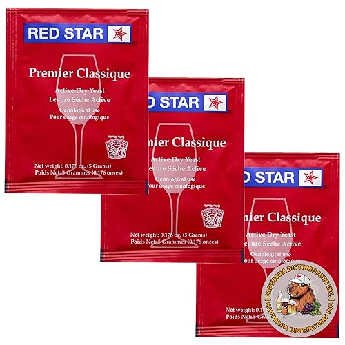 Red Star Premier Classique - Levadura de vino (paquete de 3) – Ideal para hacer sidra de vino Mead Kombucha en casa – 0.18 oz sobres – Saccharomyces