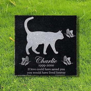 6x6 inches Personalized Pet Memorial Stones, Black Granite Memorial Garden Stone Laser Engraved, Gifts for Someone Who Lost a Loved One, or Pet, Dog, Cat Cat