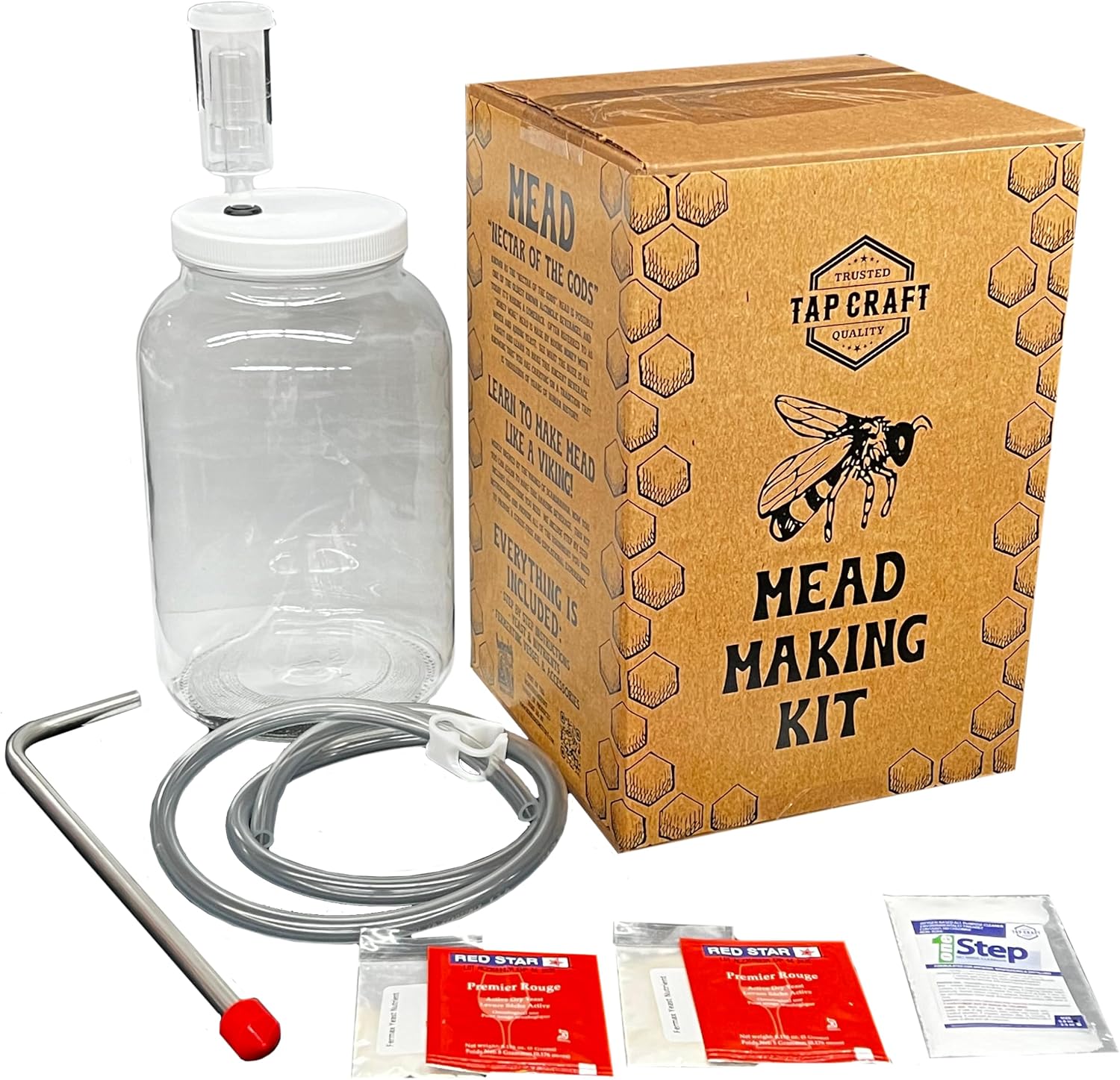 Honey Mead Making Kit with Reusable 1 gallon Wide-Mouth Fermenter - 2 Batch Fermentation Kit - Make Your Own Honey Wine at Home - Great DIY Gift Idea