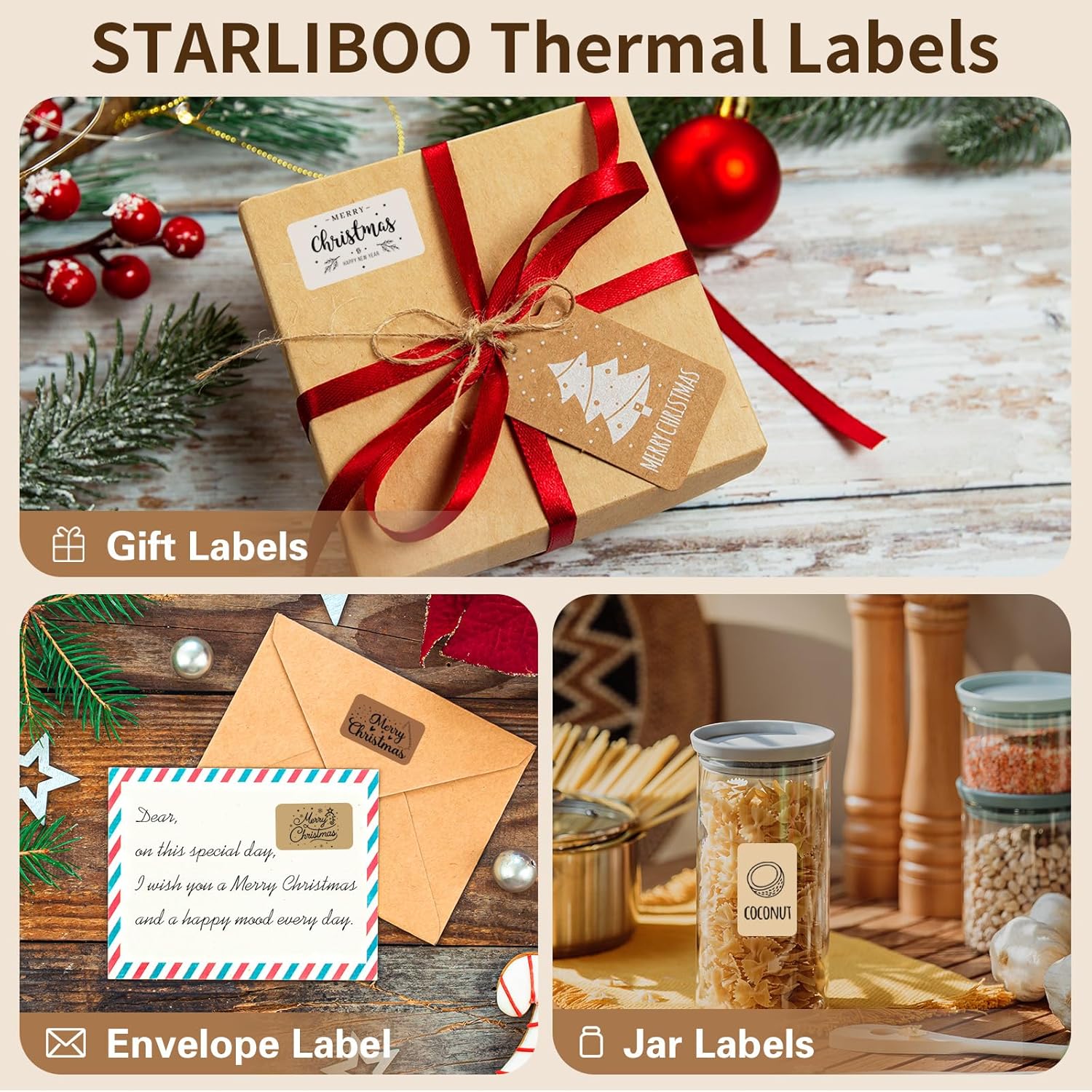 STARLIBOO 1.97'' x 1.18'' Thermal Labels Stickers, Self-Adhesive Rectangle Direct Thermal Printer Sticker for Price, Barcode, Mailing (Beige Gradient, 30 * 50mm - Image 5