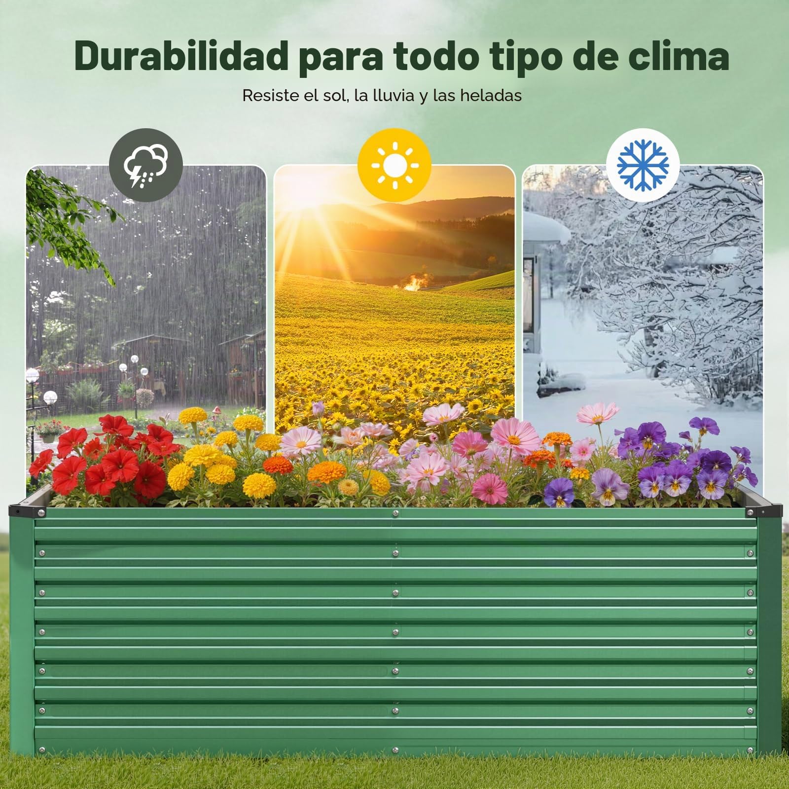 Maceta de Jardín Elevada de Metal 240x120x60 cm, Maceta de Plantación de Acero Galvanizado Resistente con Red de Protección y Tela Antihierbas, Extra Ancha y Estable, Ideal para Cultivo de Verduras