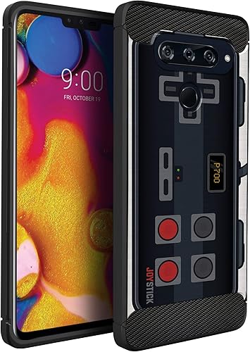 CasesOnDeck - Funda compatible con LG V40 ThinQ, diseño de TPU con patrón pictórico, flexible, delgada y elegante (control retro negro)
