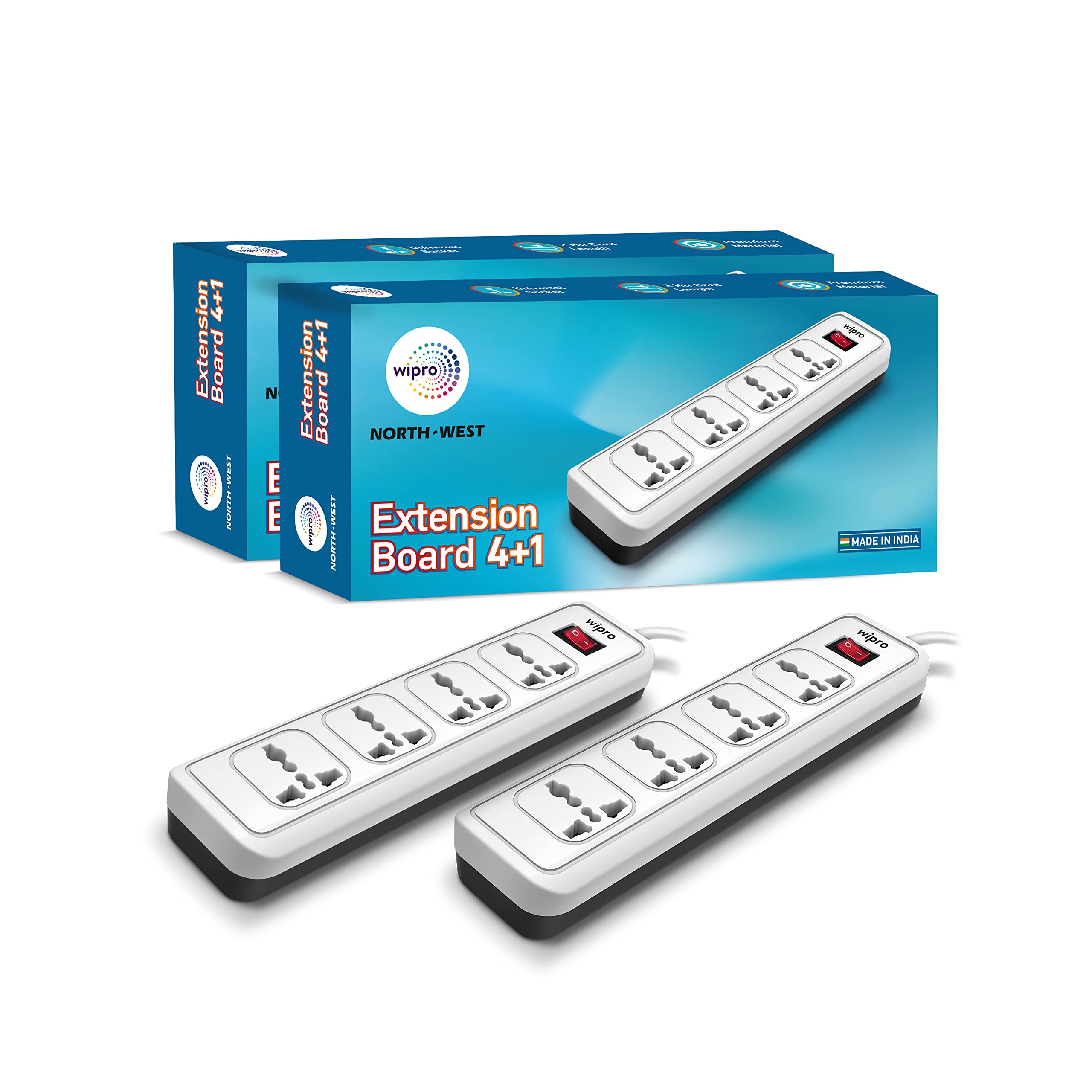wipro 4+1 Extension Board | 4 Universal Socket with Single Switch | 2 Meter Long Cord | Child Safety | Auto Cutoff | Fire Resistant | Multiplug Socket for Home, Office | Pack of 2 | White-image-27