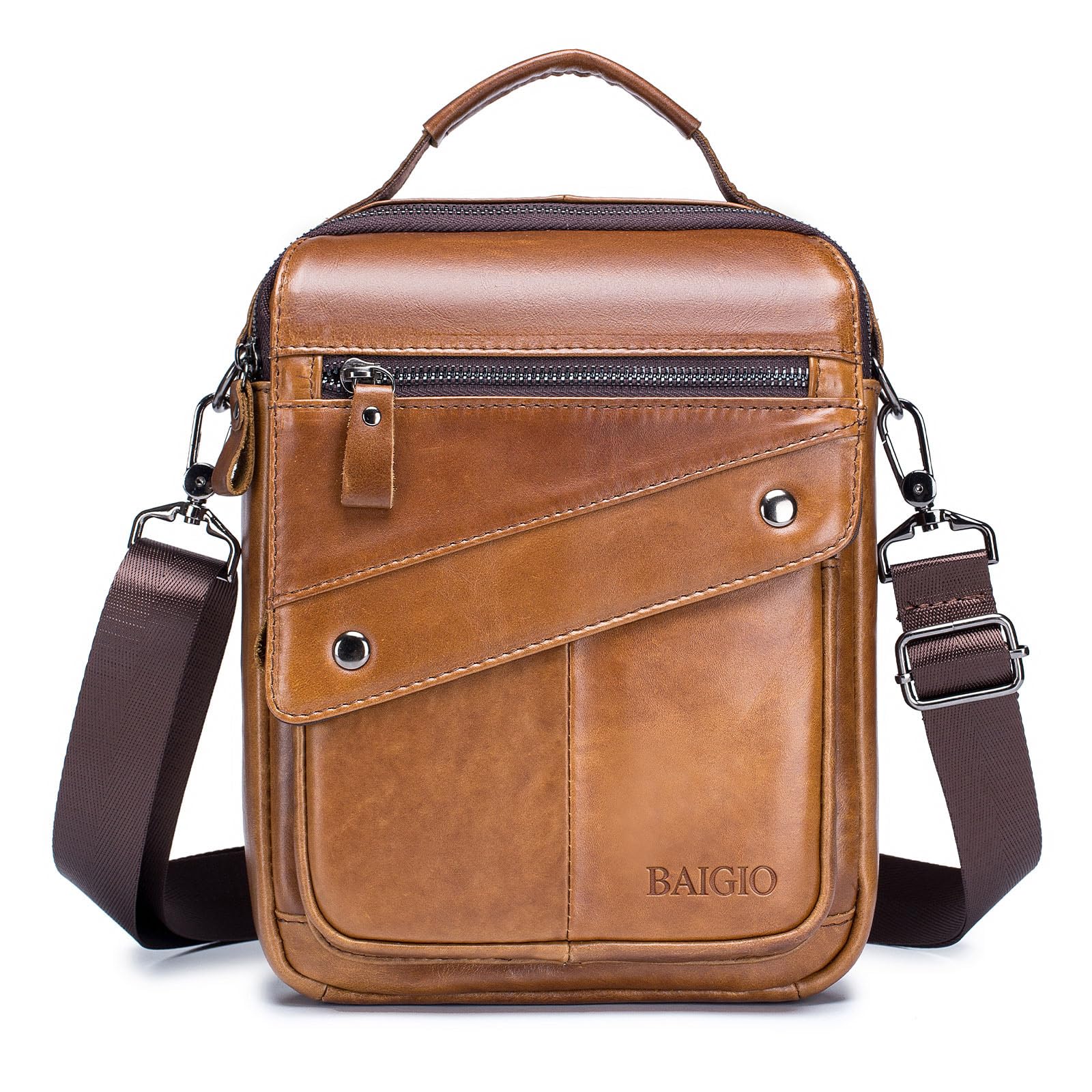 BAIGIO Umhängetaschen Herren Leder Schultertasche für Männer Herrentasche zum Umhängen Handtaschen Crossbody Bag Ledertasche für Arbeit Büro Alltag