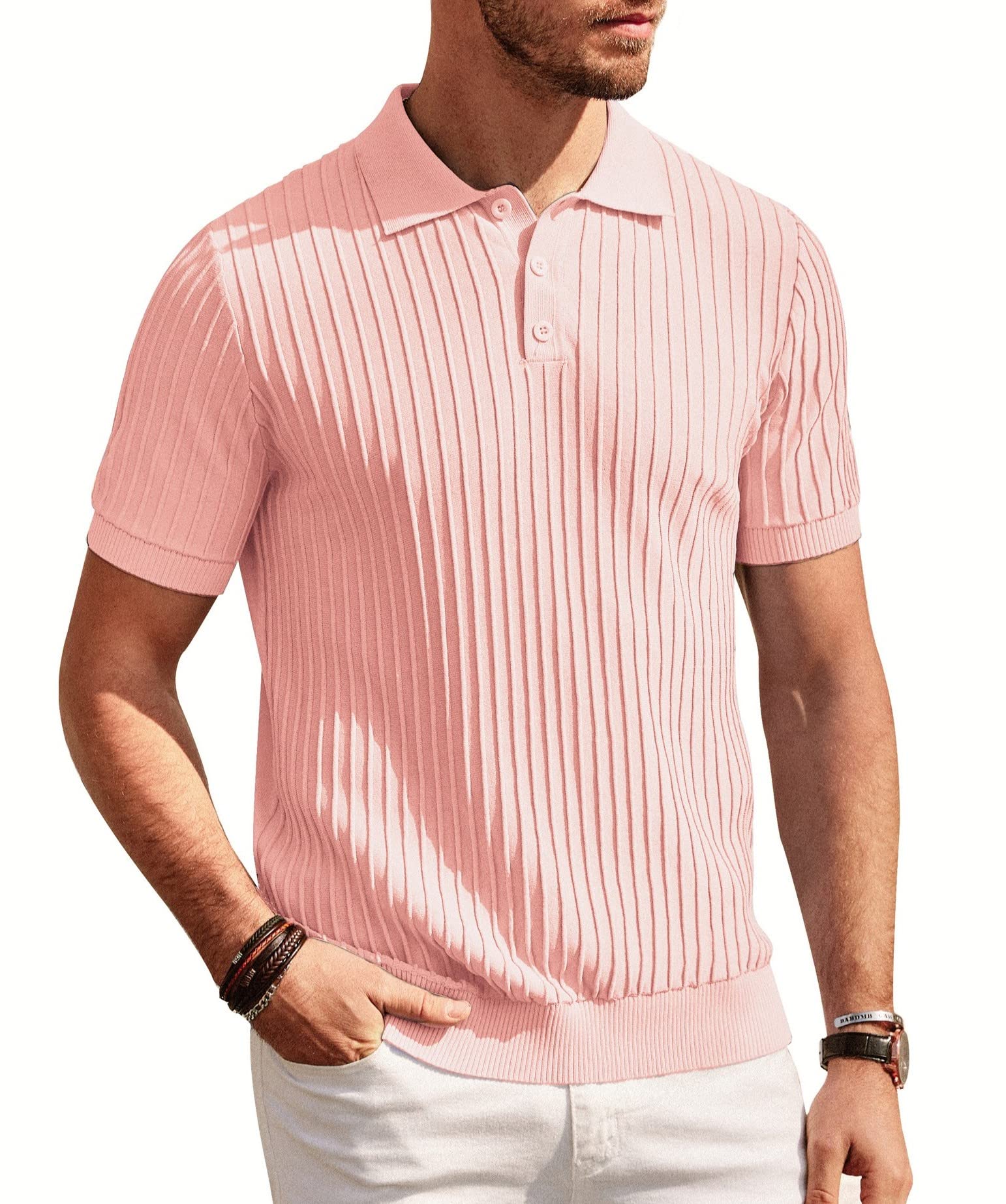 Mens Knit Polo Shirts Casual Short Sleeve Regular Fit Breathable Golf Shirts for Men