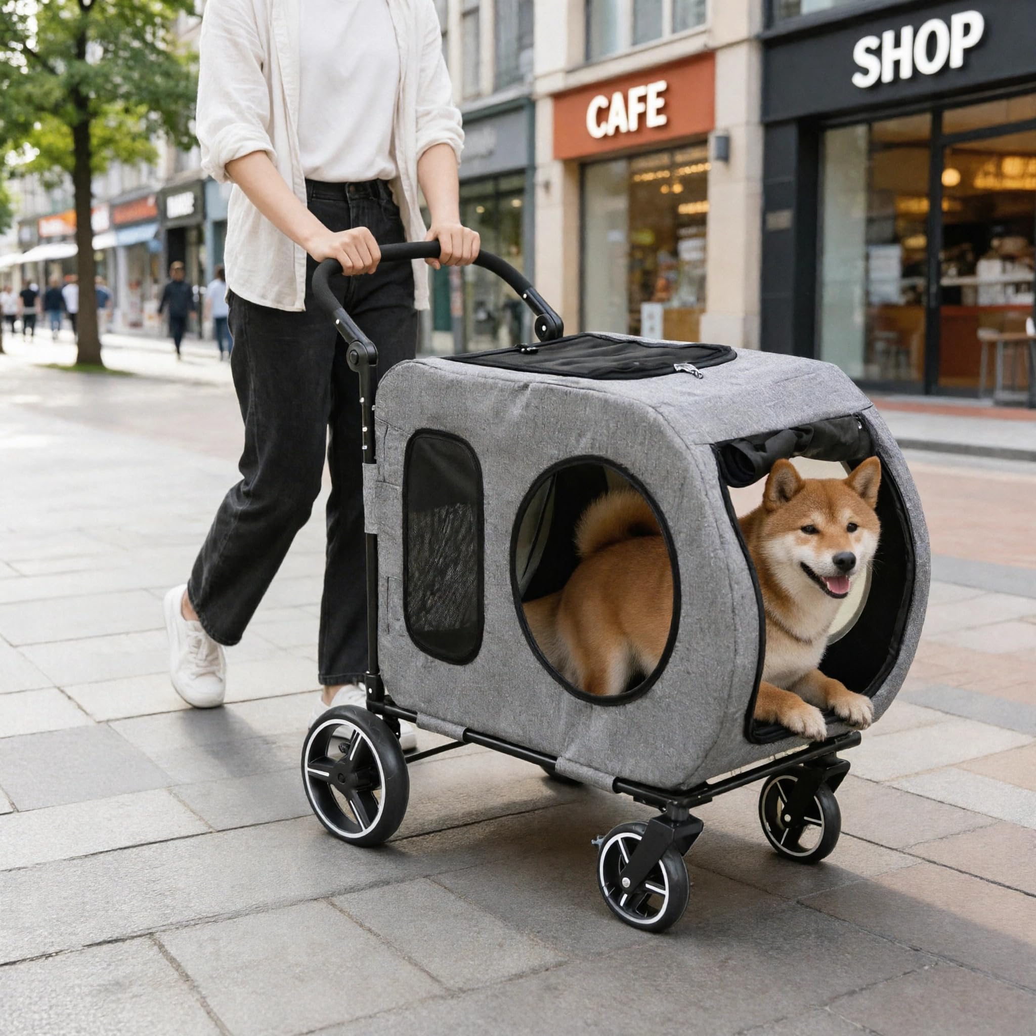 Amazon.com: Saudism Large Dog Stroller for Medium Dogs，Pet Stroller for 2 Small Dogs, Foldable Jogger Wagon with Detachable Carrier for Car Seat, Adjustable Handle, Up to 90 lbs, Gray : Pet Supplies