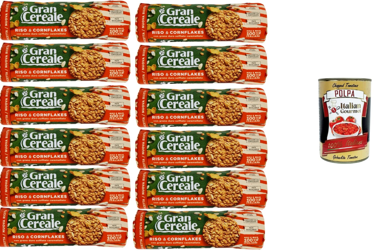 Italian Gourmet Biscuits Céréales Complètes Riso & Cornflakes – Pack 12x 230 g (2,76 kg Total) – Riz & Maïs 100% Italiens, Croustillants Caramélisés, Riche en Fibres + Italian Gourmet Polpa