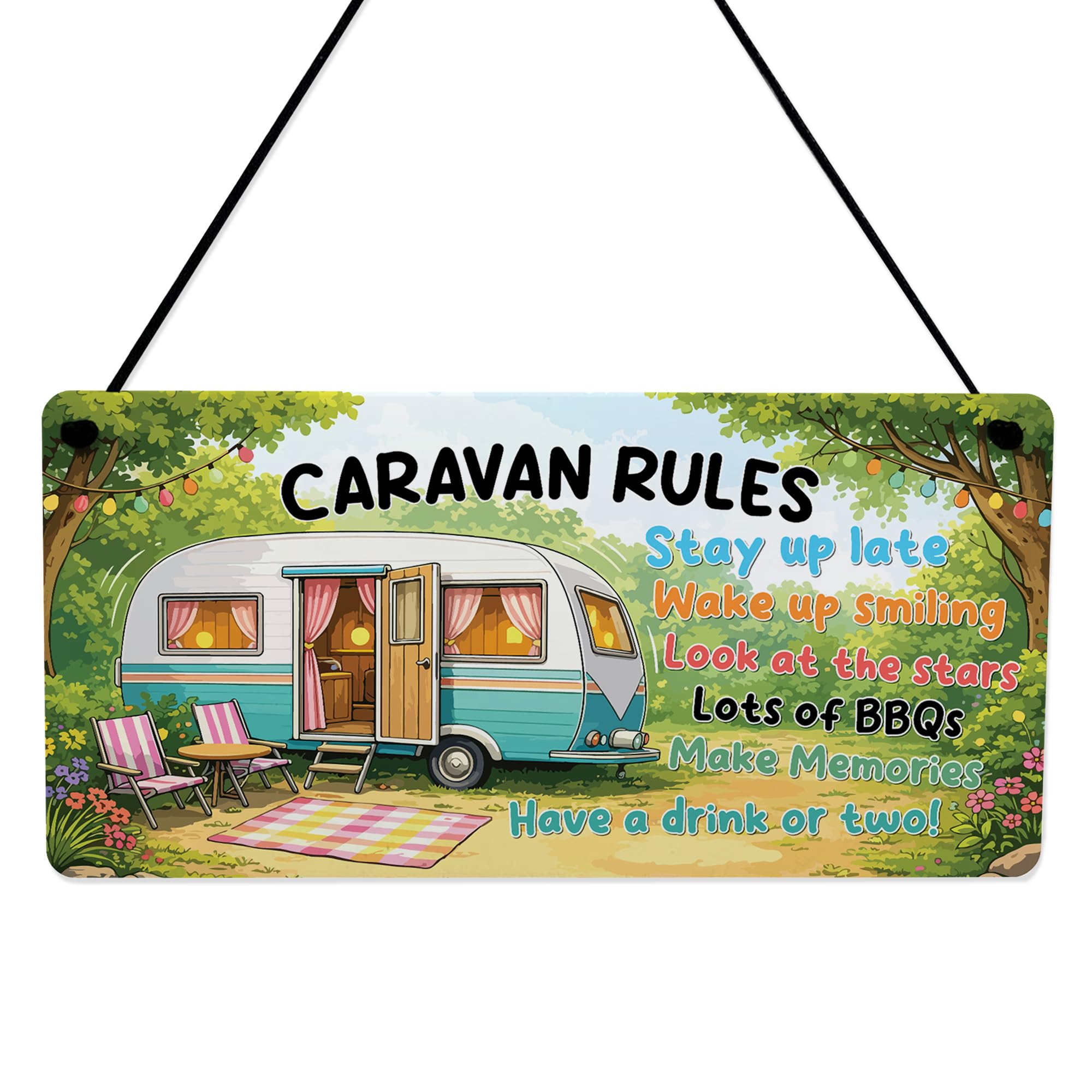 Red Ocean Caravan Rules Hanging Sign Plaque - Funny Caravan Decor Gift, Campervan Wall Sign, Holiday Caravans Accessories, Outdoor Camping Sign, Fun Campervan Rules Plaque