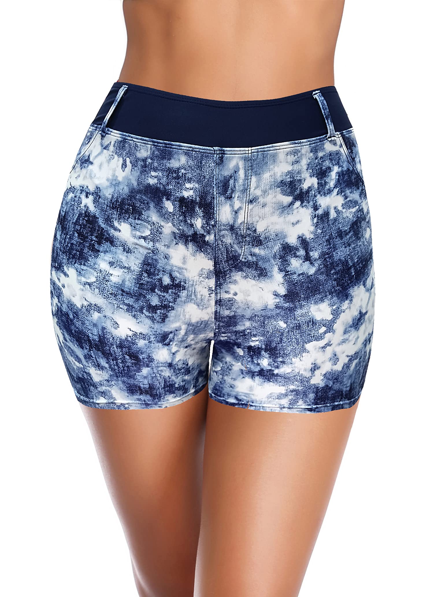 SHEKINI Women's Swim Short Tummy Control Board Shorts High Waisted Tie