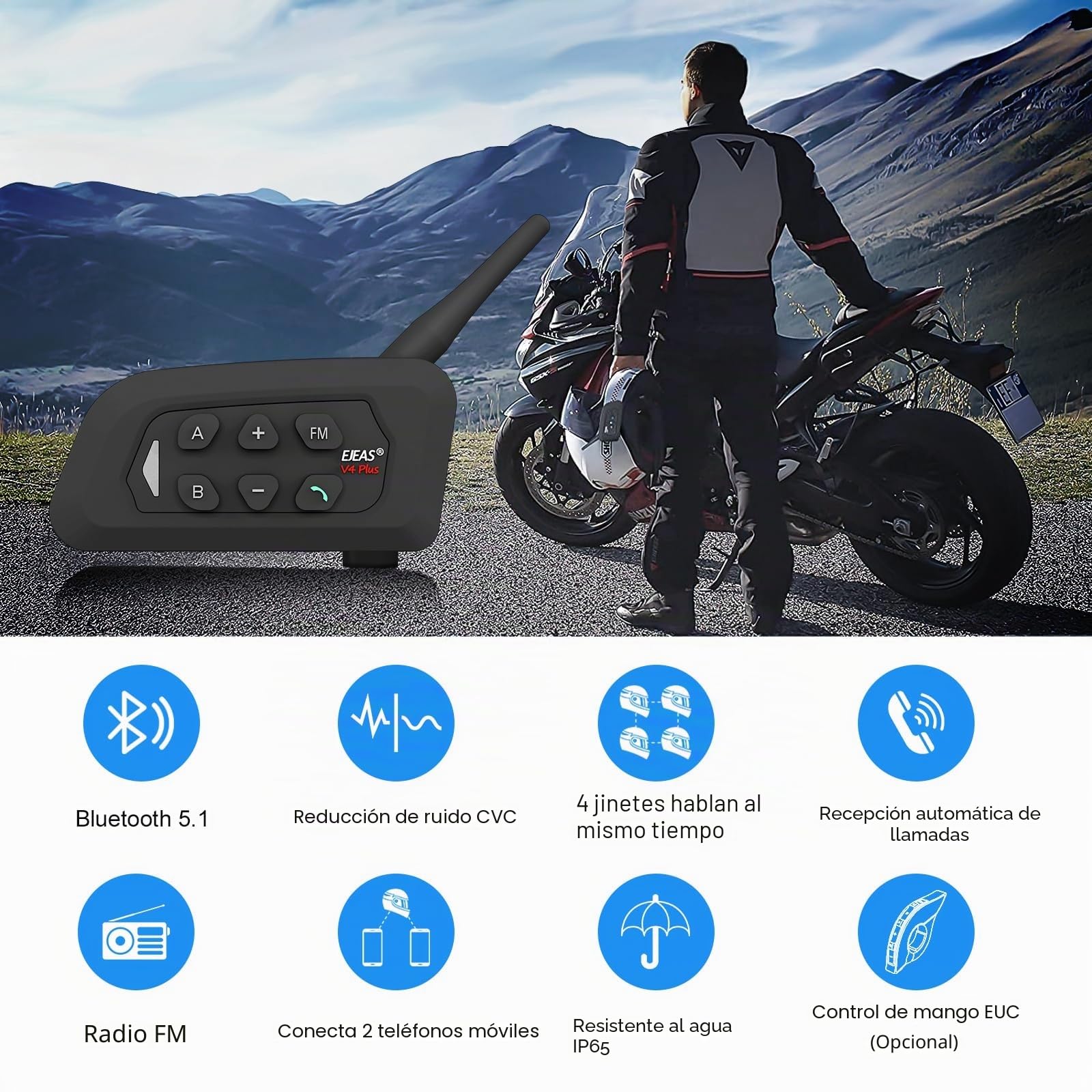 SolaMr V4 Plus Intercomunicador Casco Moto, Bluetooth 5.1 Accesorios Moto Intercom con Reducción de Ruido CVC, Radio FM e Intercomunicador 4 Vías hasta 1500 M - 3 Pack