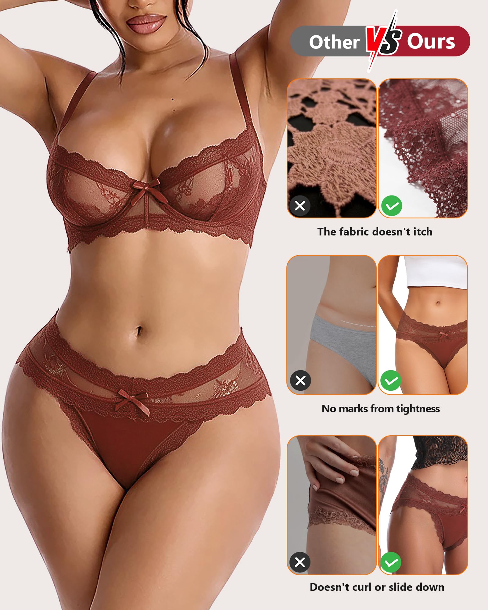 LEVAO Sous-vêtements sexy et respirants en dentelle pour femme - Culotte hipster extensible sans couture