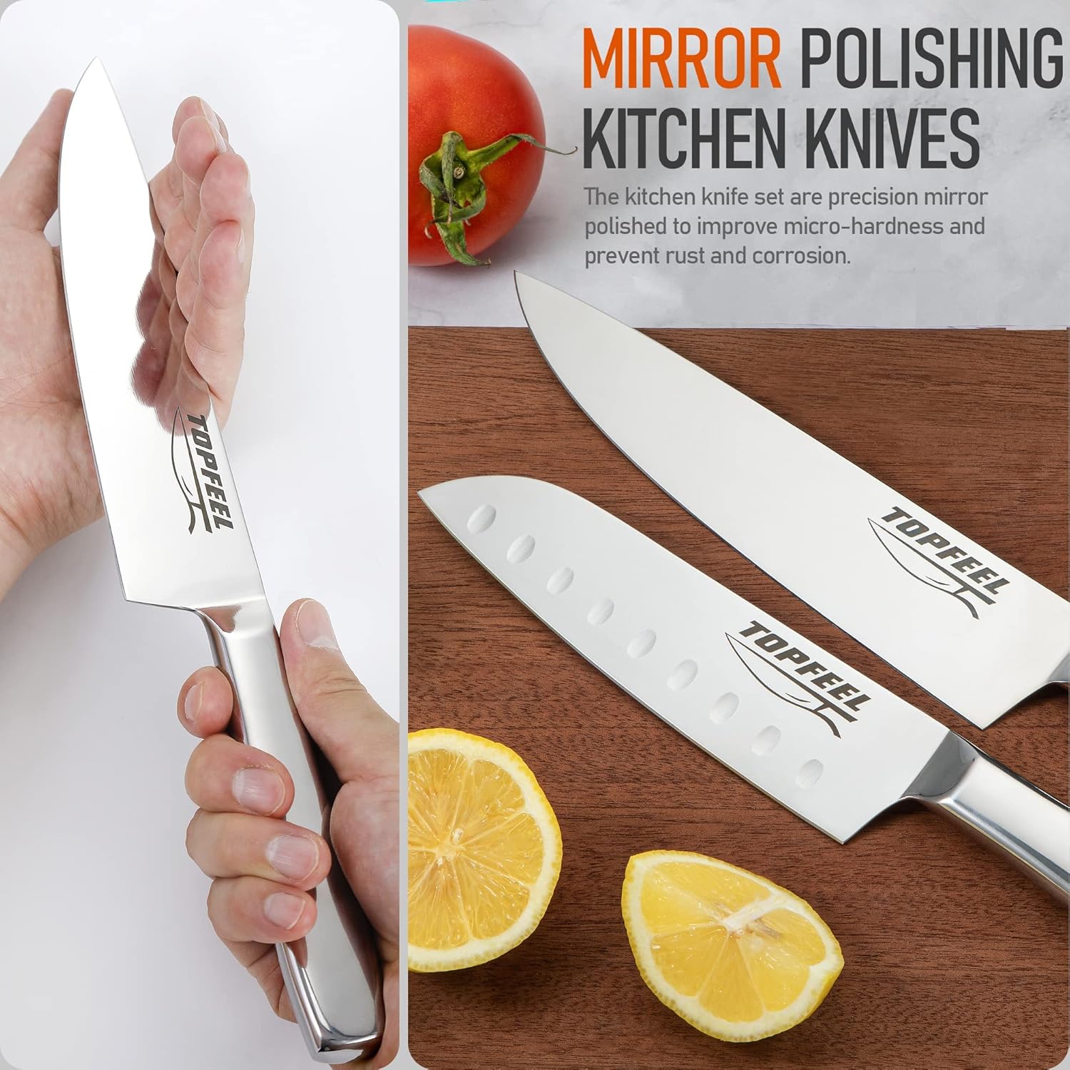 5PCS Kitchen Knife Set with Magnetic Knife Block, Ultra Sharp High Carbon Stainless Steel Chef knife set, Professional Mirror Polishing Knife Set With Gift Box