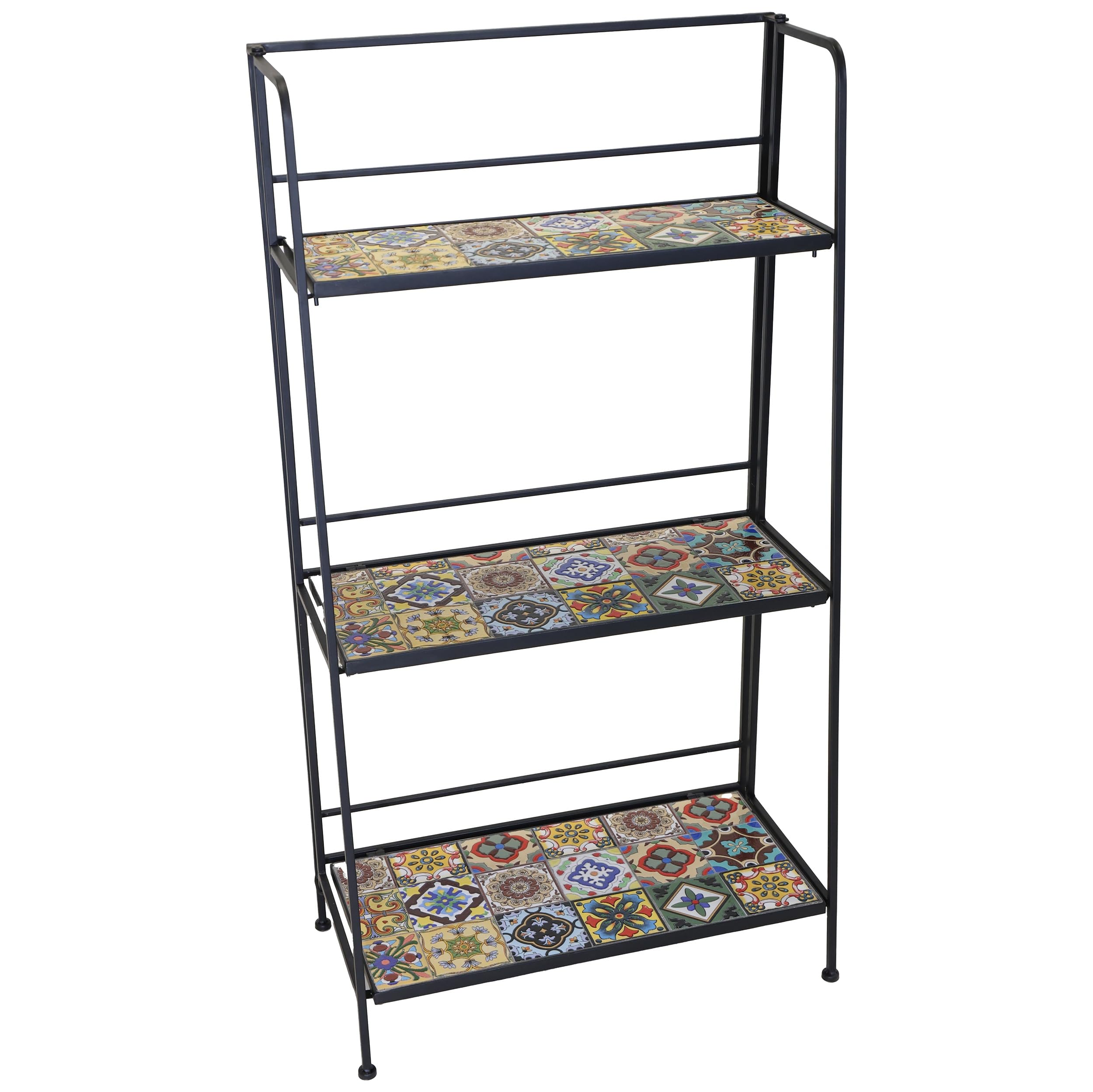 Blumentreppe aus Metall mit Mosaik-Fliesen - 61 x 31 x 115 cm (L/T/H) | Metallregal Blumenregal, klappbar Pflanzentreppe