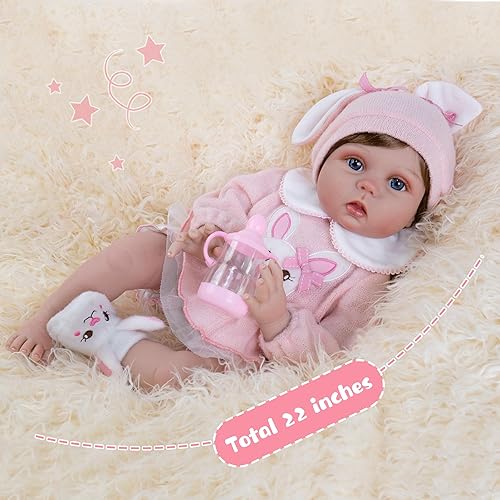 Miniatura 3 de Muñeca Reborn  Muñeca de bebé realista recién nacida de 22 pulgadas  Cuerpo suave posable de vinilo Reborn muñeca de juguete de regalo con caja de