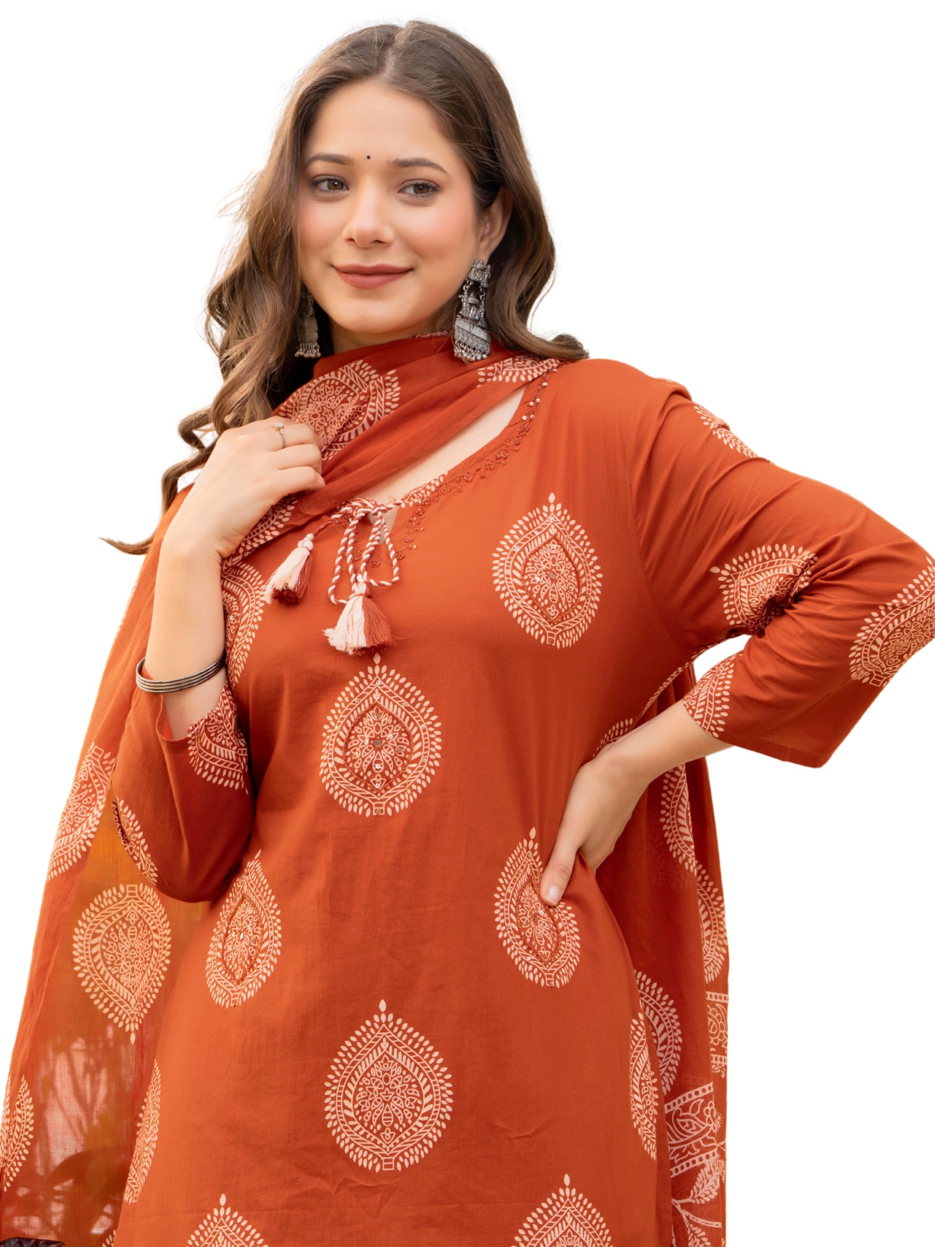 rytras Women Woman Pure Cotton Straight Kurta Sets with Palazzos Pants & Dupatta|Kurti Set for Woman|Suit Set for Women Cotton