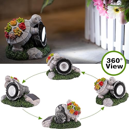 Miniatura 5 de Estatuas de jardín de tortugas para decoración al aire libre con foco solar impermeable para exteriores, patio, balcón, adorno de patio, regalo