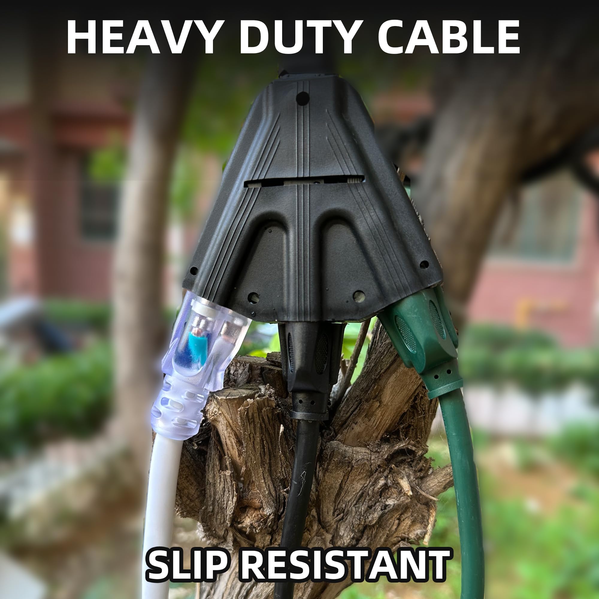 YOJOE - Cable de extensión negro de 30 pies con 3 tomas de corriente, cable de extensión impermeable SJTW de 16/3 con enchufe de tierra de 3 puntas para decoración de patio al aire última