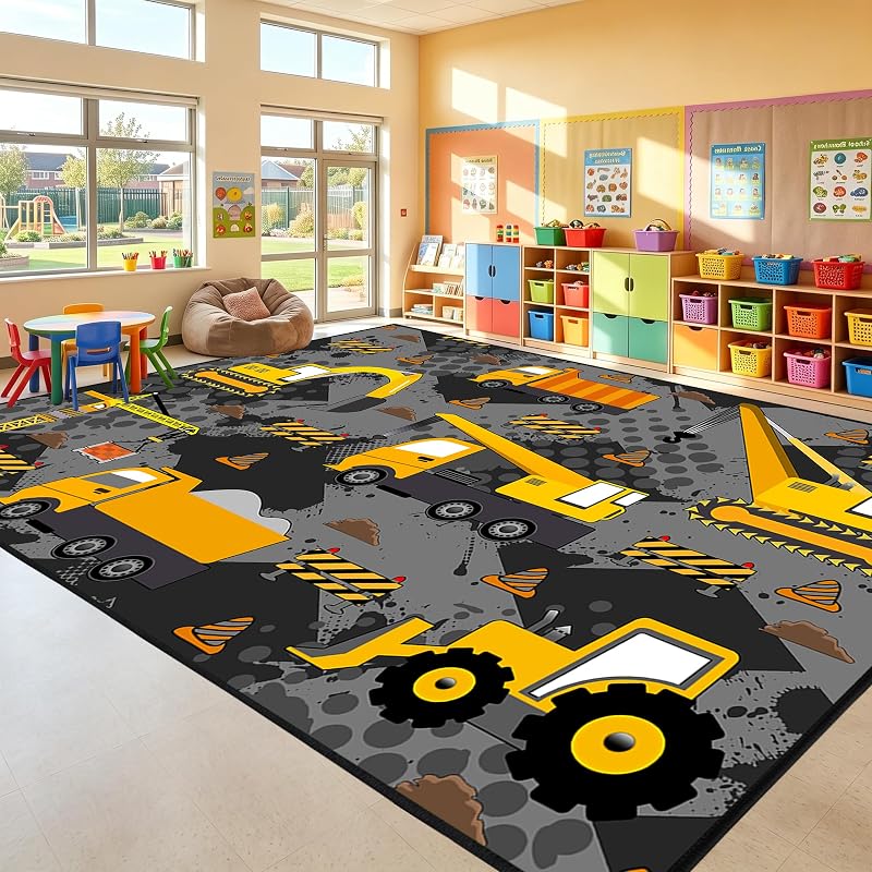 Alfombras de construcción para habitación de niños de 9 x 12 pies, alfombra de juego, alfombra de auto, alfombra de juego para niños, alfombra de auto, alfombra de autos, decoración de habitación de construcción para niños, sala de juegos, sala de estar, dormitorio