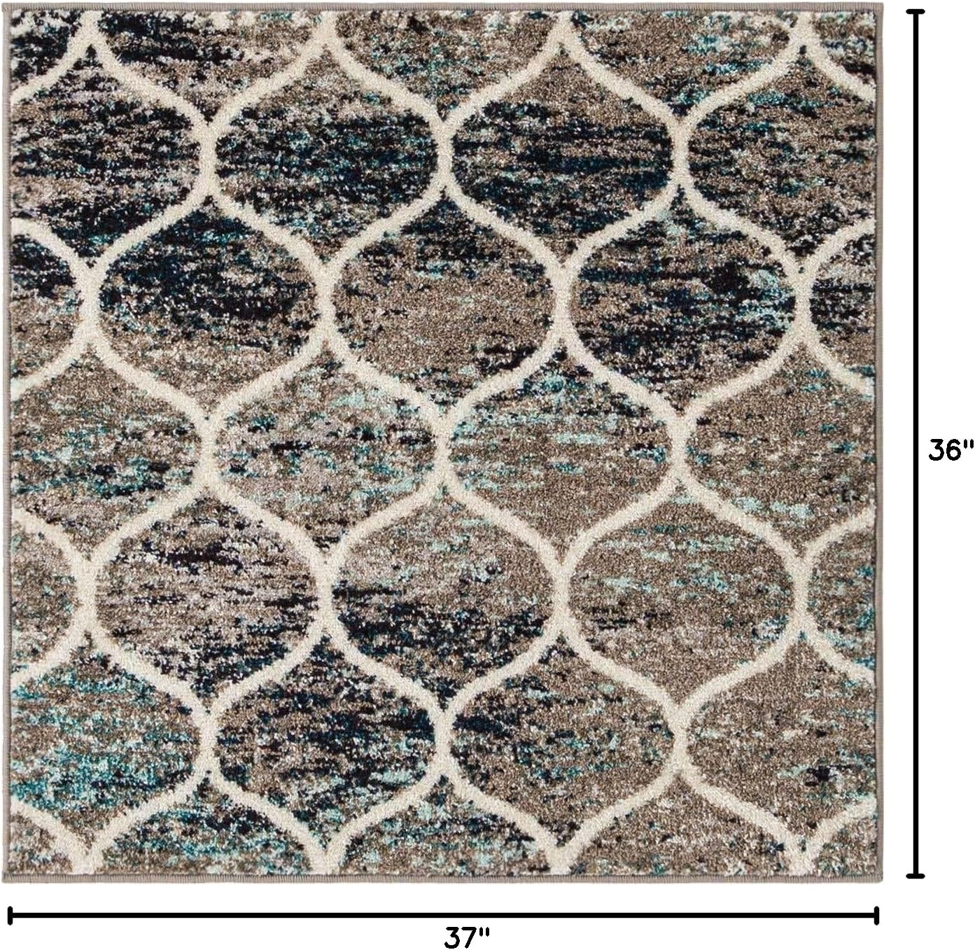 Unique Loom Trellis Frieze Collection Area Rug - Rounded (3' Square, Blue Multi/ Ivory) image 2