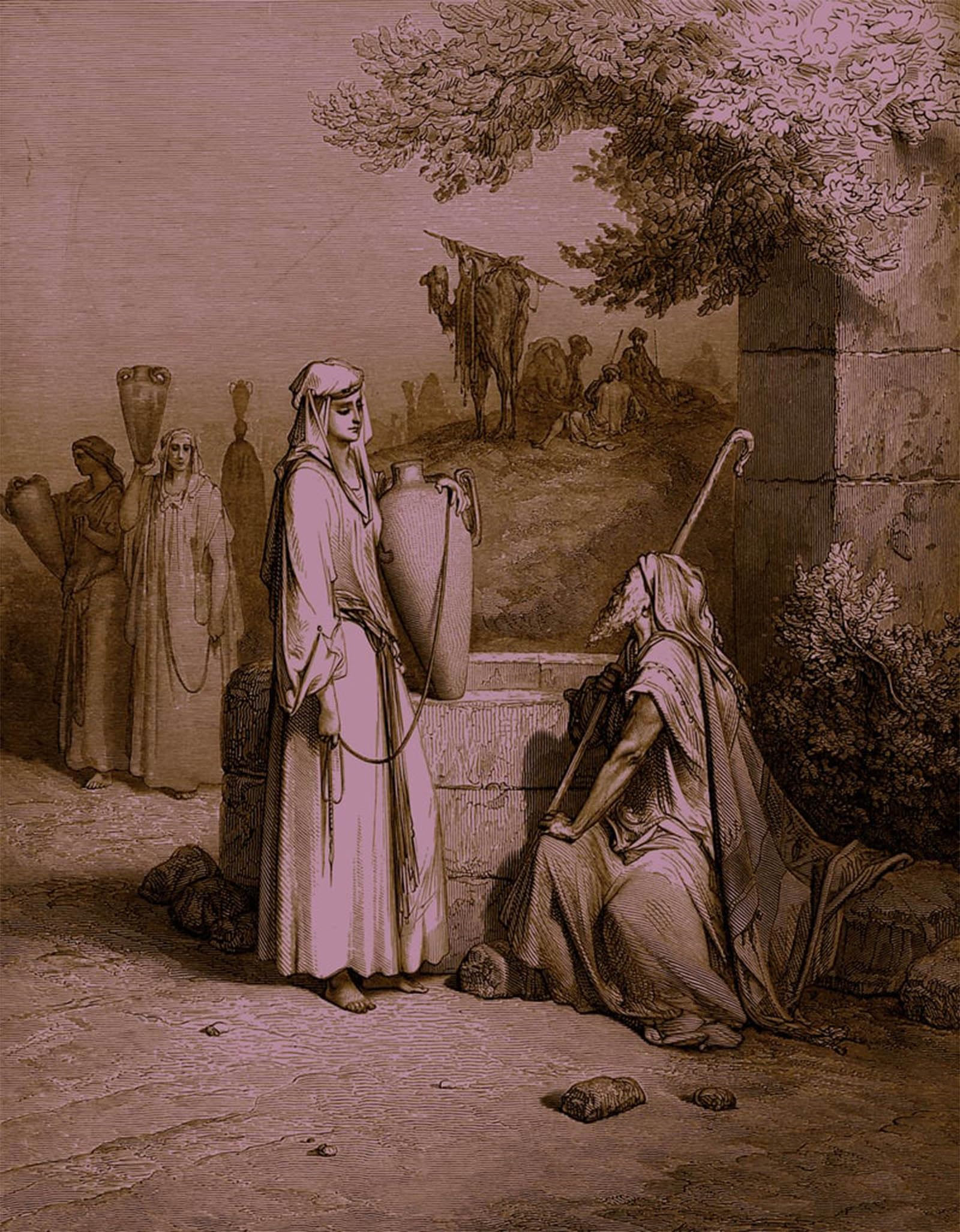 ARTXLXXBN Famous Painting Canvas Artwork Graffiti Print Eliezer and Rebekah by Gustave Dore Portrait Canvas Image for Home Decor 60x90cm