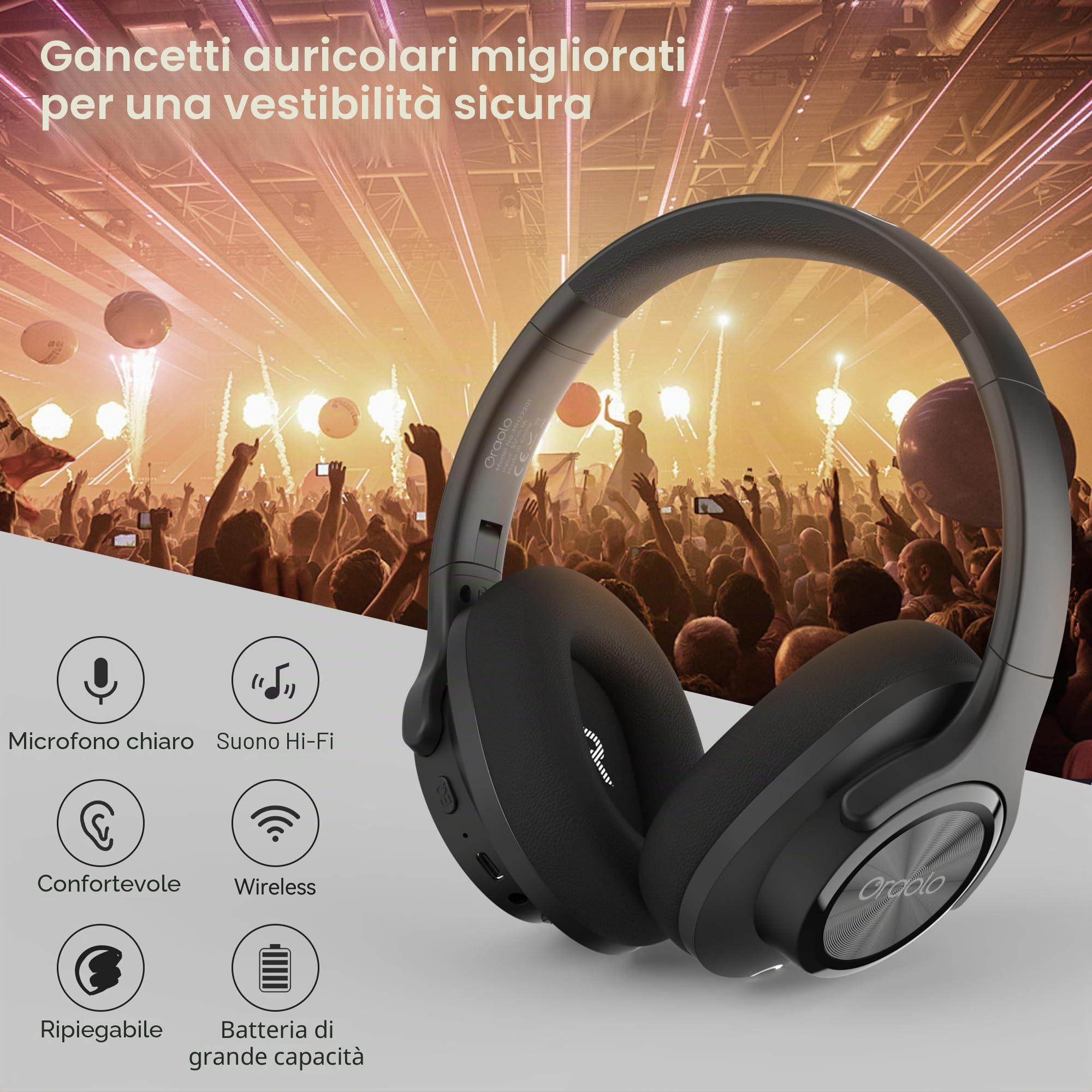 oraolo Cuffie Bluetooth Over Ear Wireless Headphone