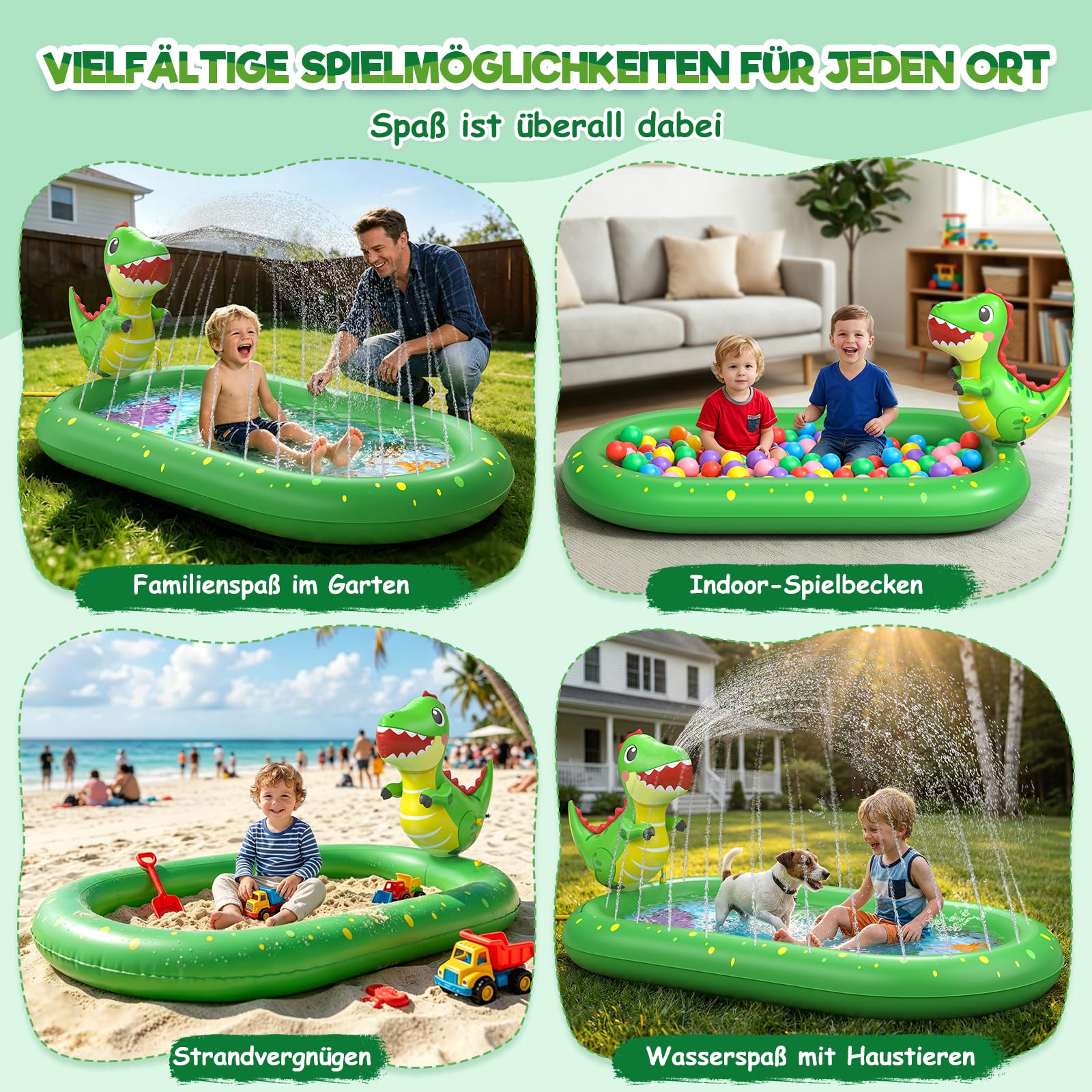 Planschbecken für Kinder, Aufblasbare Wassermatte für Kinder, Aufblasbares 3 in 1 Pool mit Dinosaurier Motiv, Wasserspielzeug für Sommer Garten Kinderpool, Geeignet für Jungen und Mädchen ab 1 Jahr