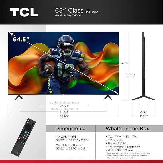 TCL 65 Inch Class QM64L Series | Mini LED QLED 4K HDR Smart Fire TV | 65QM64L, 2026 | 120Hz-144Hz High Brightness, Dolby Vision Atmos, Alexa+ Voice Remote AI Streaming Television |