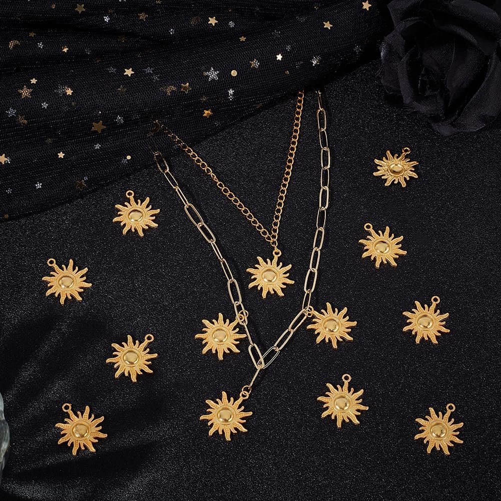 UNICRAFTALE about 60Pcs Sun Charms Tibetan Style Alloy Charms 28mm Long Metal Vintage Celestial Pendants Golden Small Sun Pendants for DIY Bracelet Necklace Jewelry Making - Image 2