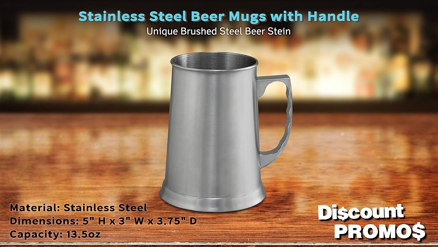DISCOUNT PROMOS Stainless Steel Beer Stein Mug 13.5 oz. Set of 6, Bulk Pack - Great for Restaurant, Brewery, Pub - Silver - Image 4