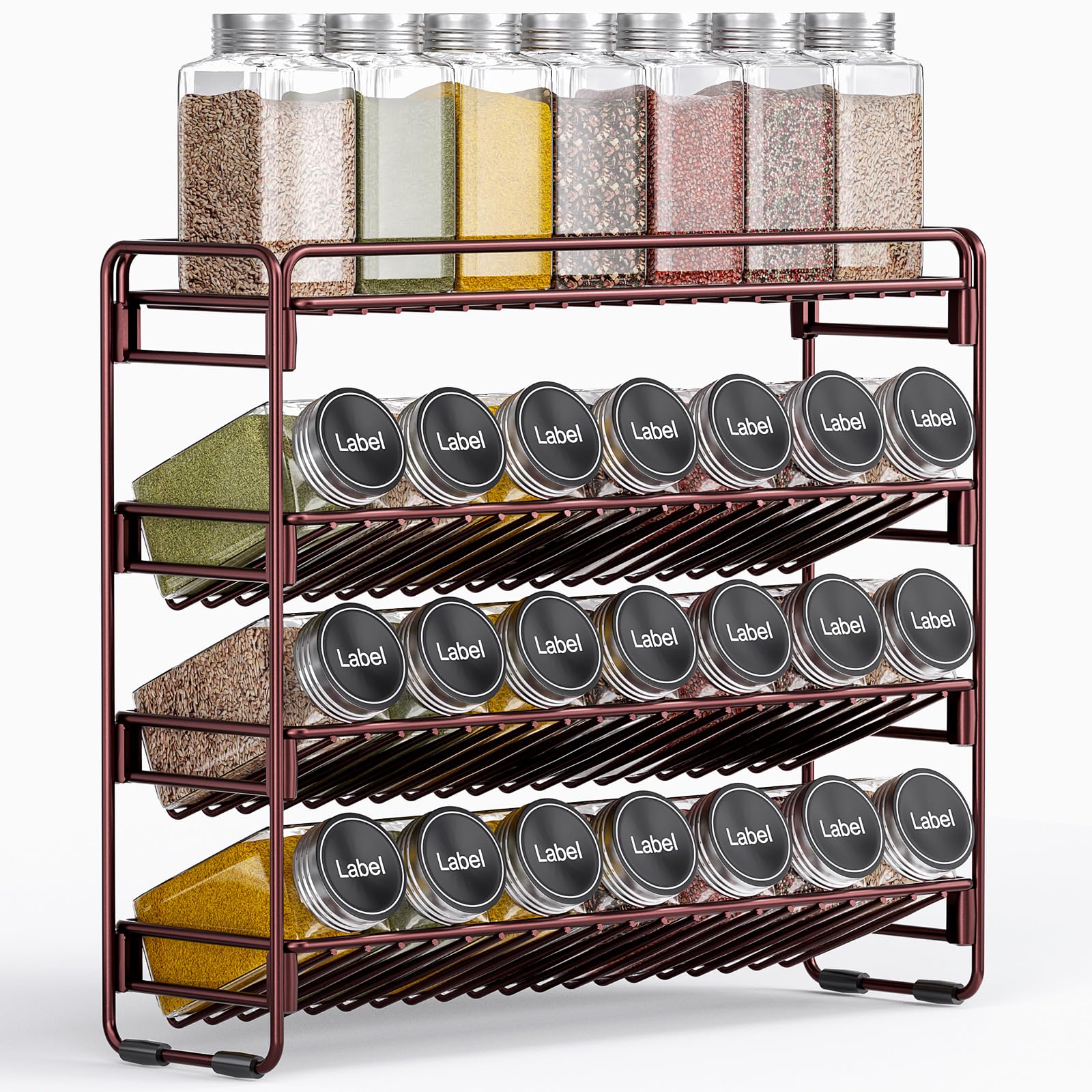 PanPanPal 4 Tier Spice Rack Organizer for Cabinet, Spice Rack for Countertop, Freestanding, Snap-on Design, Easy to Install Seasoning Organizer- Fits Kitchen Pantry (13.4