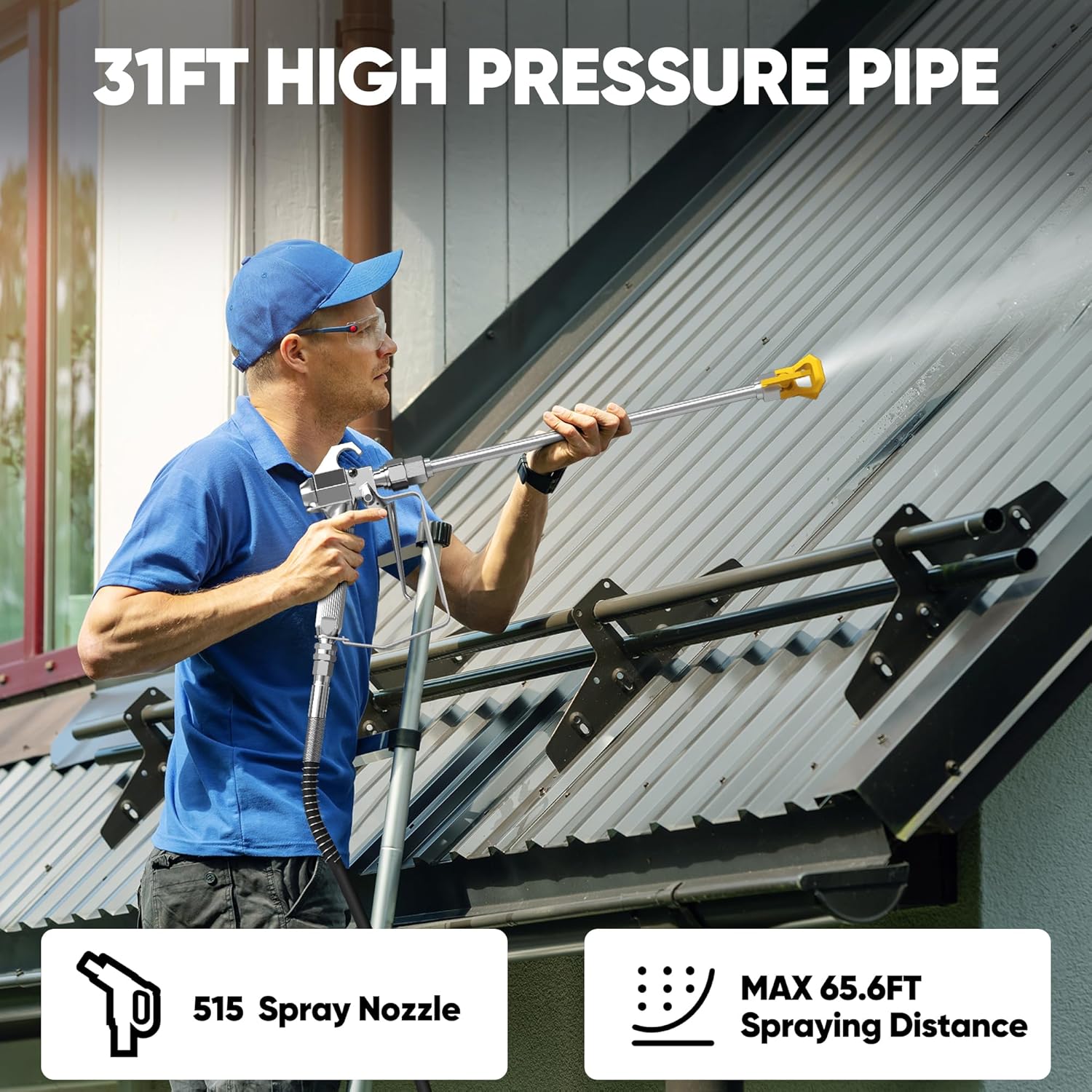 Close-up of the spray gun producing a fine spray effect