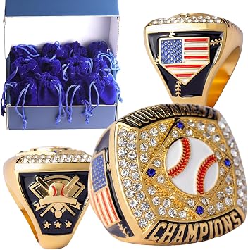 12 pcs Pack Gold Champions Silver Finalist Baseball Championship Trophy Ring Baseball Awards for Teams,Baseball Players Awards Size 9