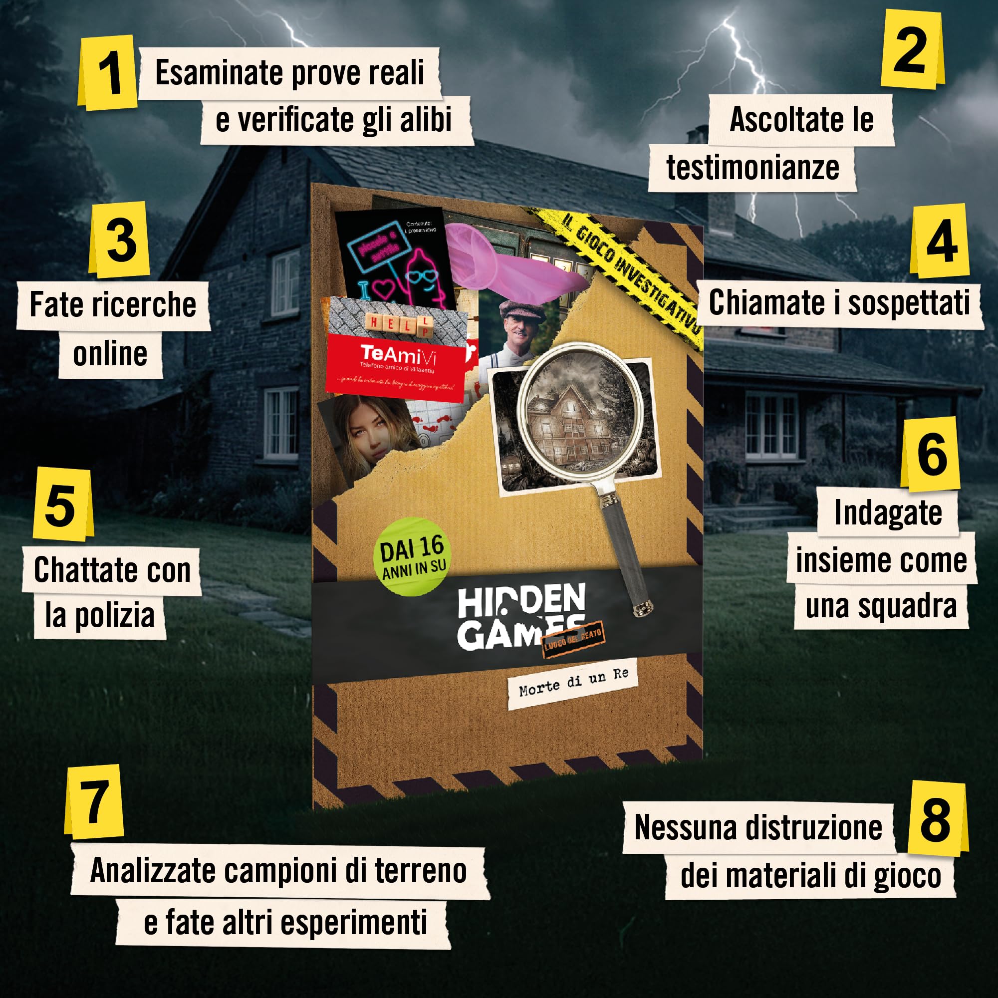 Hidden Games gioco detective – Morte di un Re – Gioco investigativo, Escape Room da tavolo per adulti, giochi nascosti, risolvi un caso, detective gioco, caso da risolvere, luogo del reato