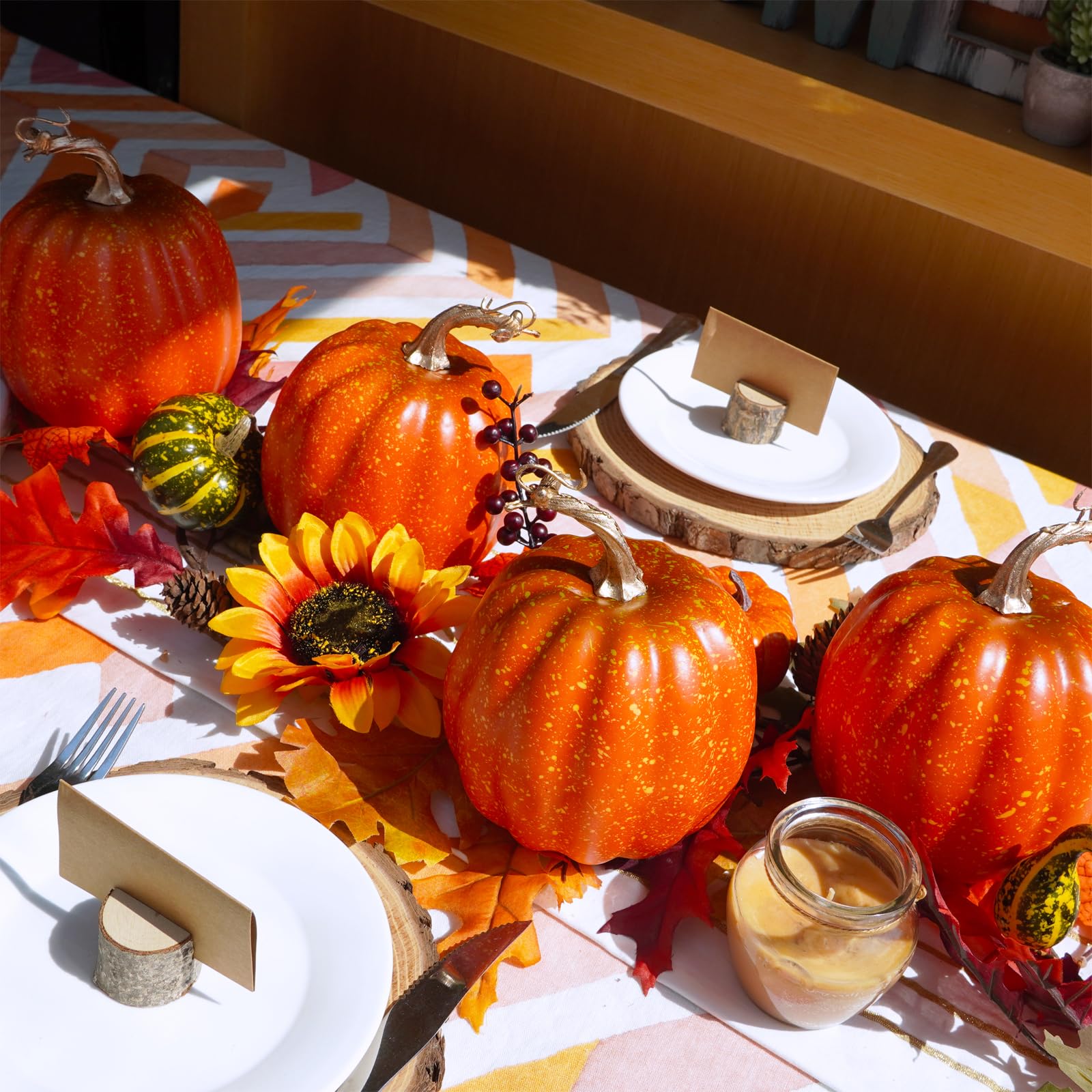 12 Mini Citrouilles Artificielles Blanches - 6 à 9,5cm - Décoration Automne, Halloween, Thanksgiving