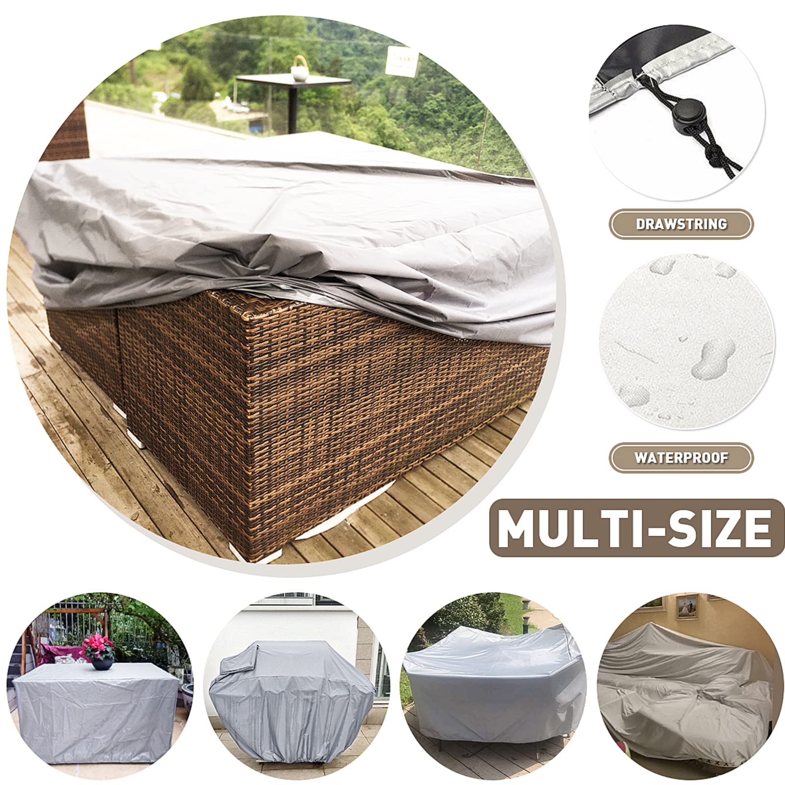 AVLUZ Coperture per mobili in tessuto Oxford per esterni, impermeabile, per terrazza, giardino, pioggia, neve, tavolo da divano, protezione antipolvere (255 x 255 x 80 cm)