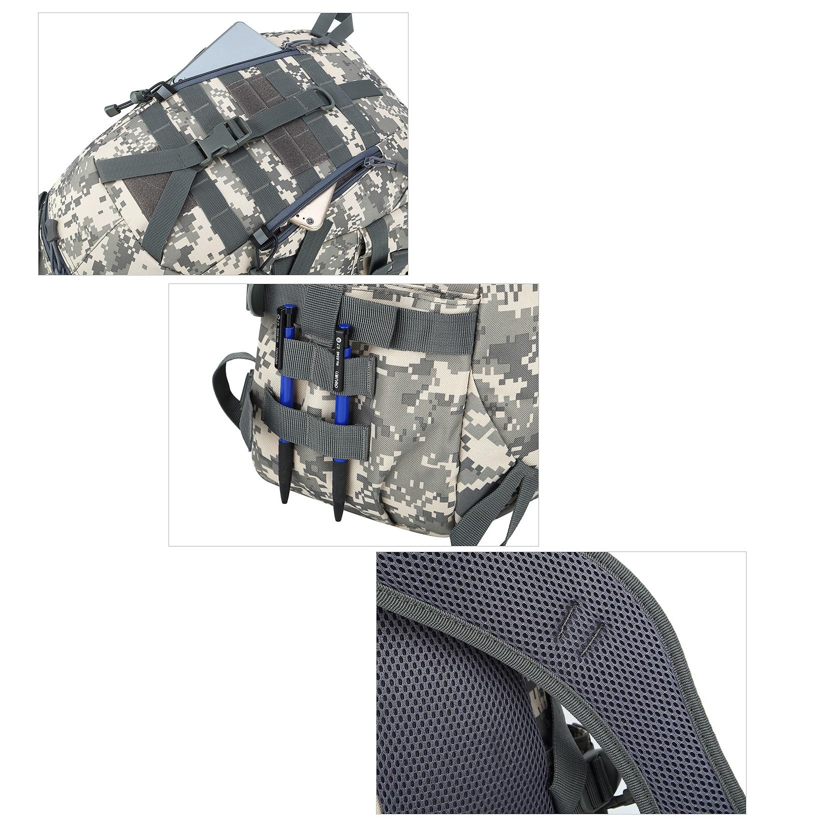 Taktyczny Plecak Szturmowy, Wojskowy Plecak Turystyczny 36-55l Outdoor Hiking Camping Wodoodporny, Oddychający Sportowy Szturmowy Bug Out, Do Wędrówek, Biwakowania, Siłowni, Polowania(E)