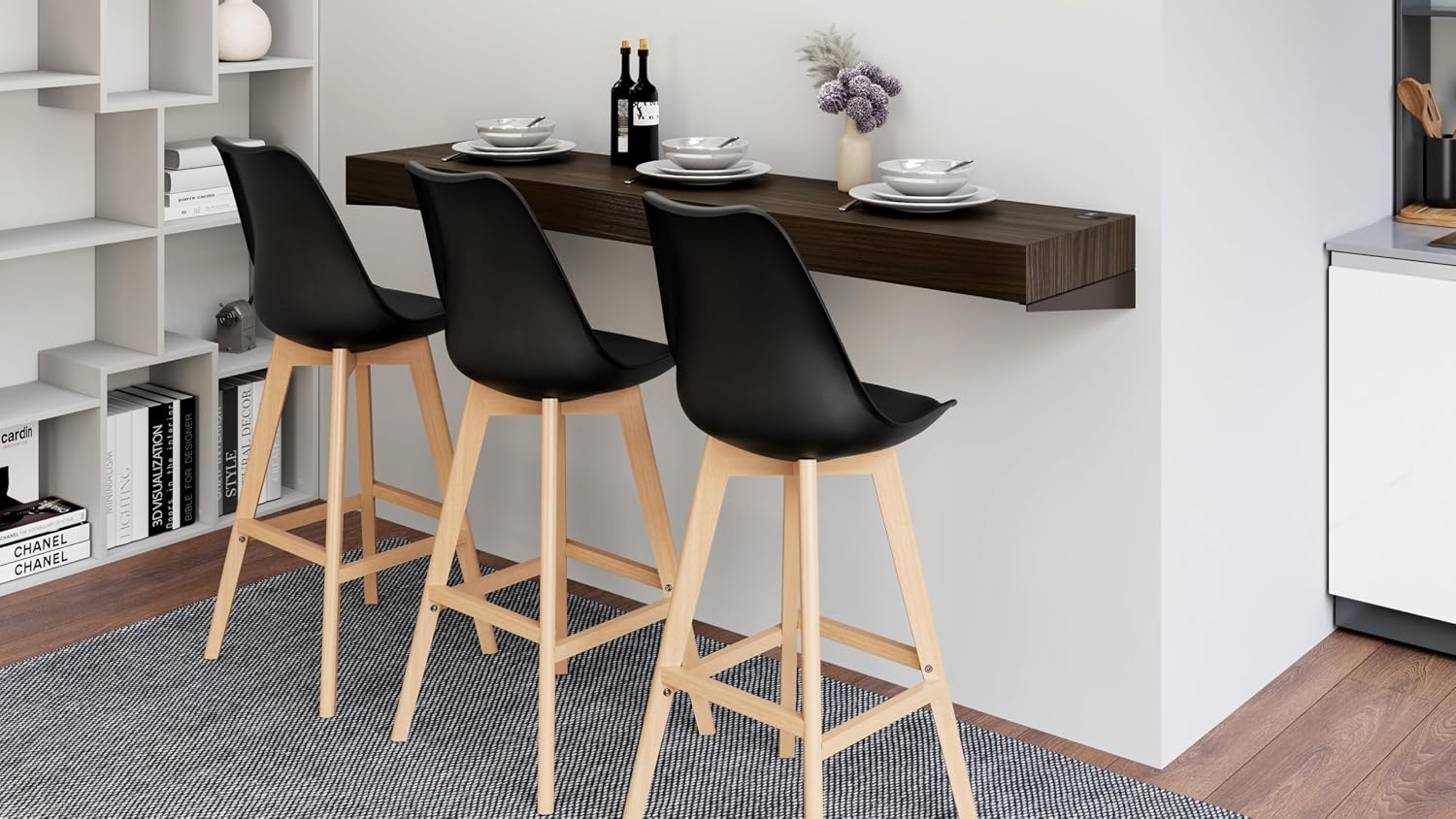 Mobili Fiver, Evolution Extra Large Bar Shelf with Wireless Charger 70.9 x 15.7 in, Dark Walnut, Made in Italy