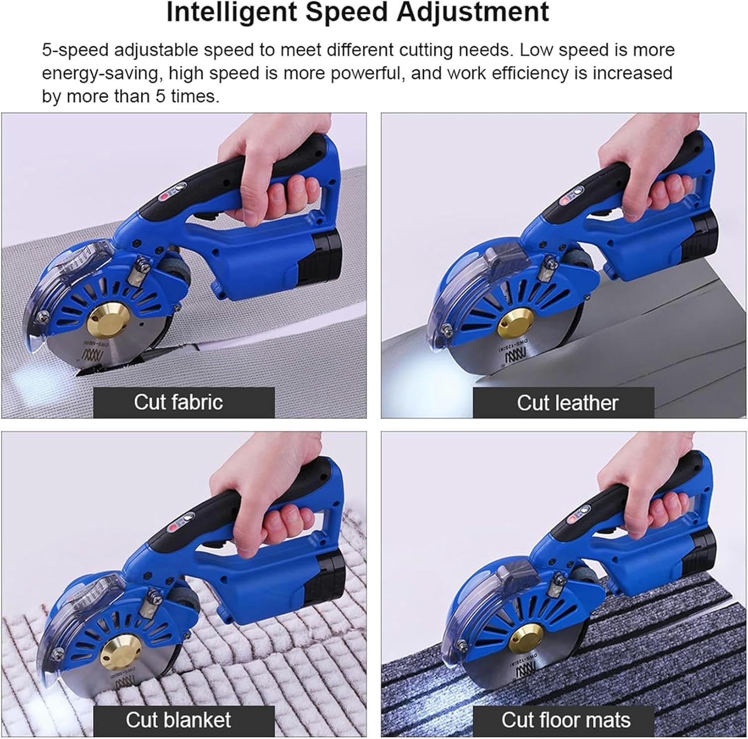 Electric Rotary Fabric Cutter with Led Lighting, 5 Speed Setting, 2 X 2500Mah Battery, 100/110/125Mm Cordless Cloth Cutting Machine, Cutting Thickness: 27/32/40Mm