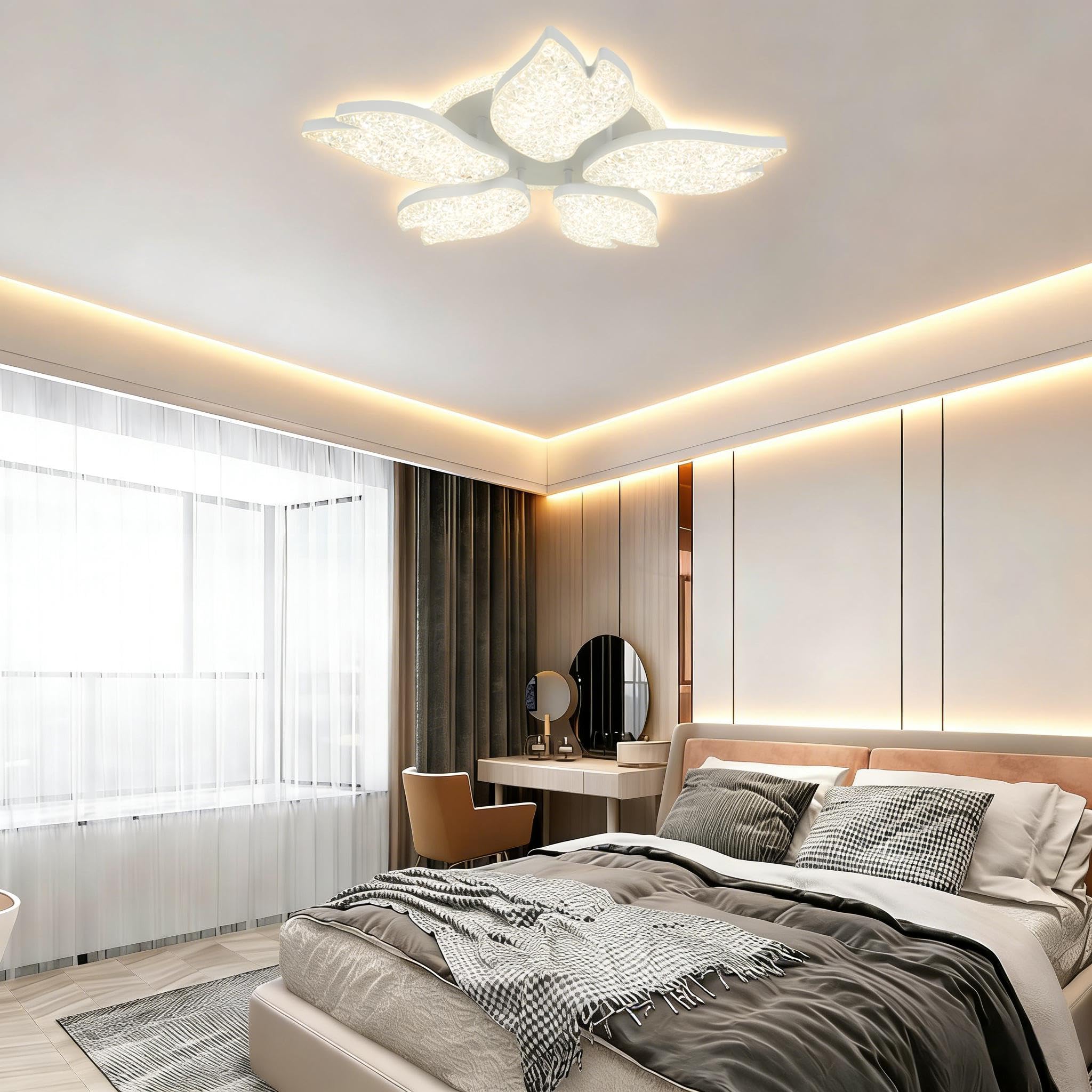 Lampadario Soggiorno Moderno con Telecomando e APP,Plafoniera Led soffitto con modalità di memoria e Timing,65W, 6750LM,3000K-6000K,Illuminazione da Soffitto (Bianco, 60 * 60 * 10)
