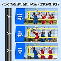 Vista 5 de Juego de red de voleibol profesional portátil para exteriores con postes de aluminio de altura ajustable, sistema de cabrestante, voleibol con bomba