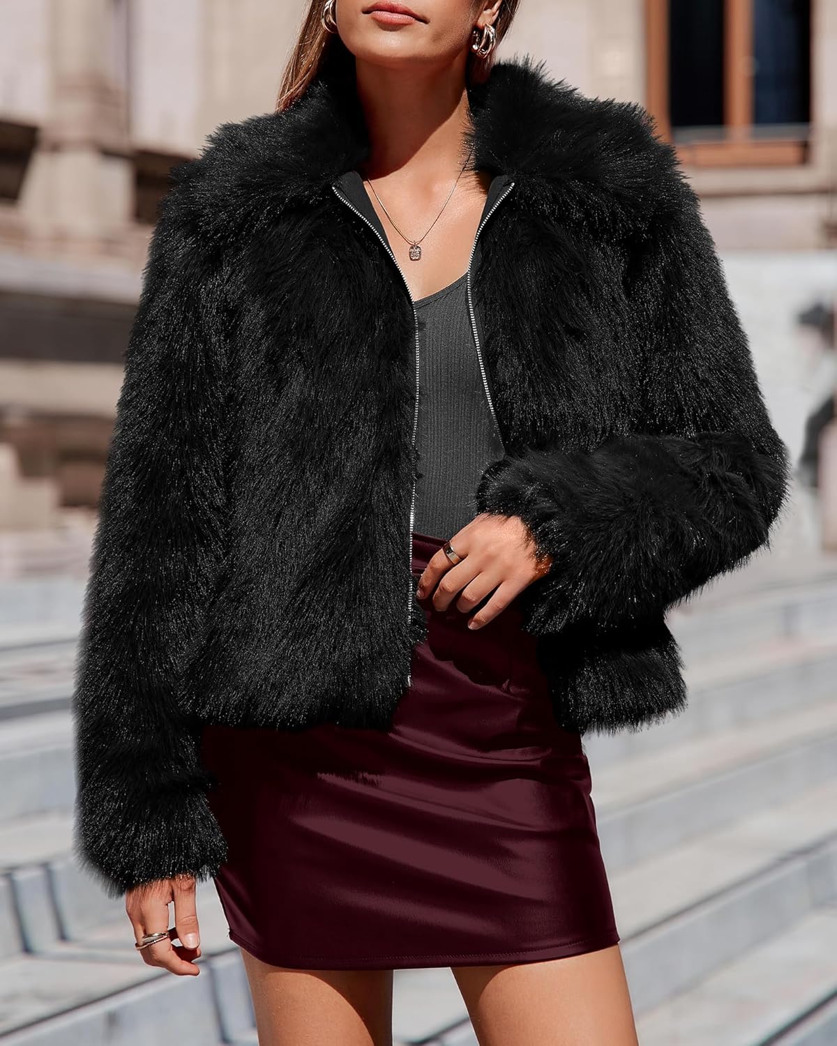 BTFBM Faux Fur Jacket Women Fluffy Winter Cropped Coats Zip Up Fuzzy Jackets Long Sleeve Furry Coat 2026 Fall Clothes - Image 2