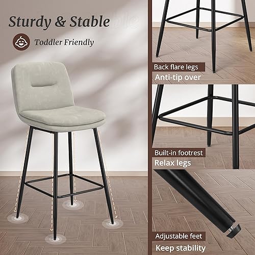 Miniatura 6 de 26 Inch Bar Stools Set of 4, Double-Layer Upholstered Counter Height Bar Stools for Kitchen Island, Faux Leather Barstools with Back and Footrest,