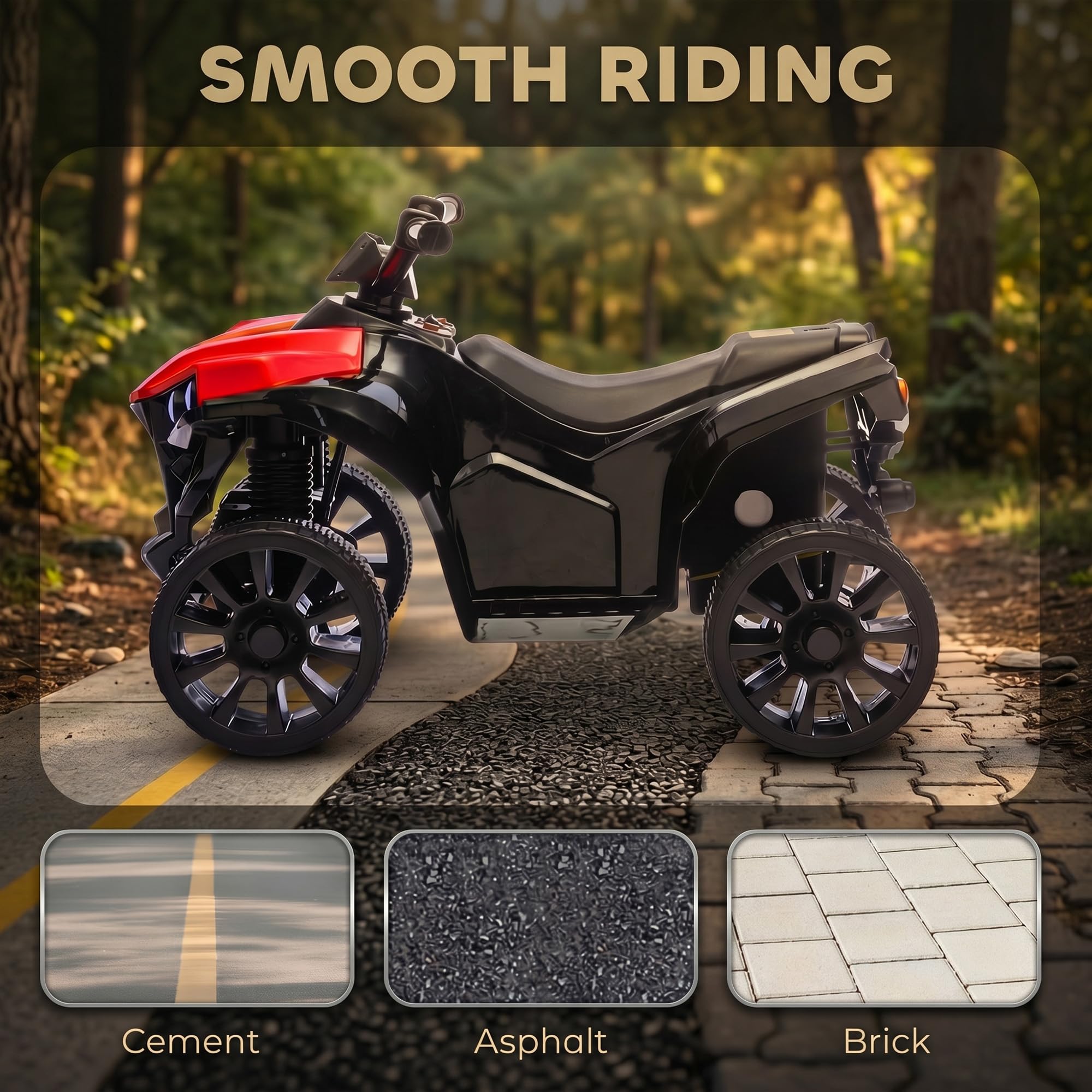 AIYAPLAY Quad Électrique Enfant 6V, Voiture Électrique Enfants ATV, Musique et Phares LED, Vitesse 1,5-3 km/h, 4 Roues, Marche Avant et Arrière, pour Garçons et Filles de 37-72 Mois, Rouge