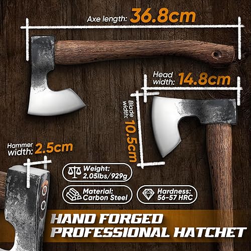 Miniatura 4 de Dream Reach Hacha de campamento de 14.5 pulgadas con funda, hacha de bushcraft con mango carbonizado, hacha de tallado forjada a mano, hacha