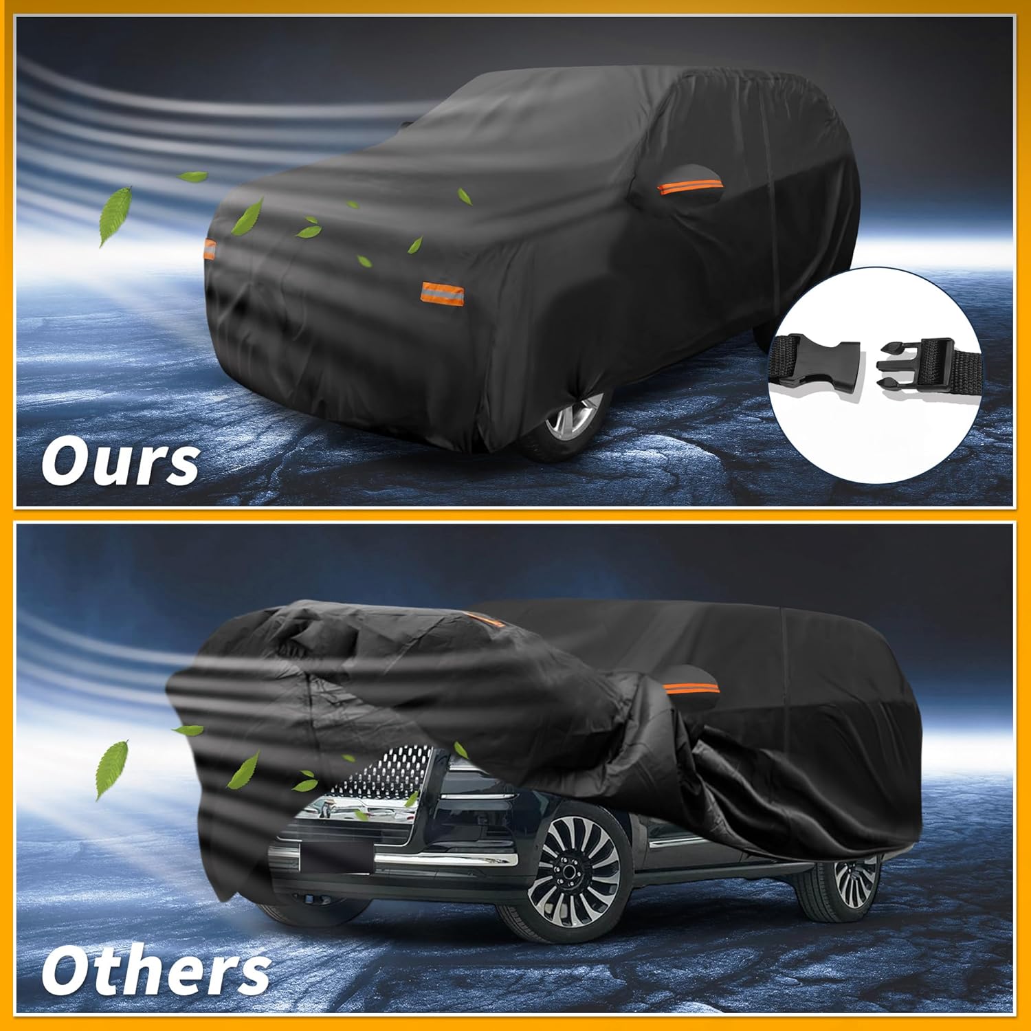 Car Cover Waterproof All Weather Sun Rain Protection Full Exterior Cover for Lincoln Navigator 190T-PU Black with Left Side Zippers